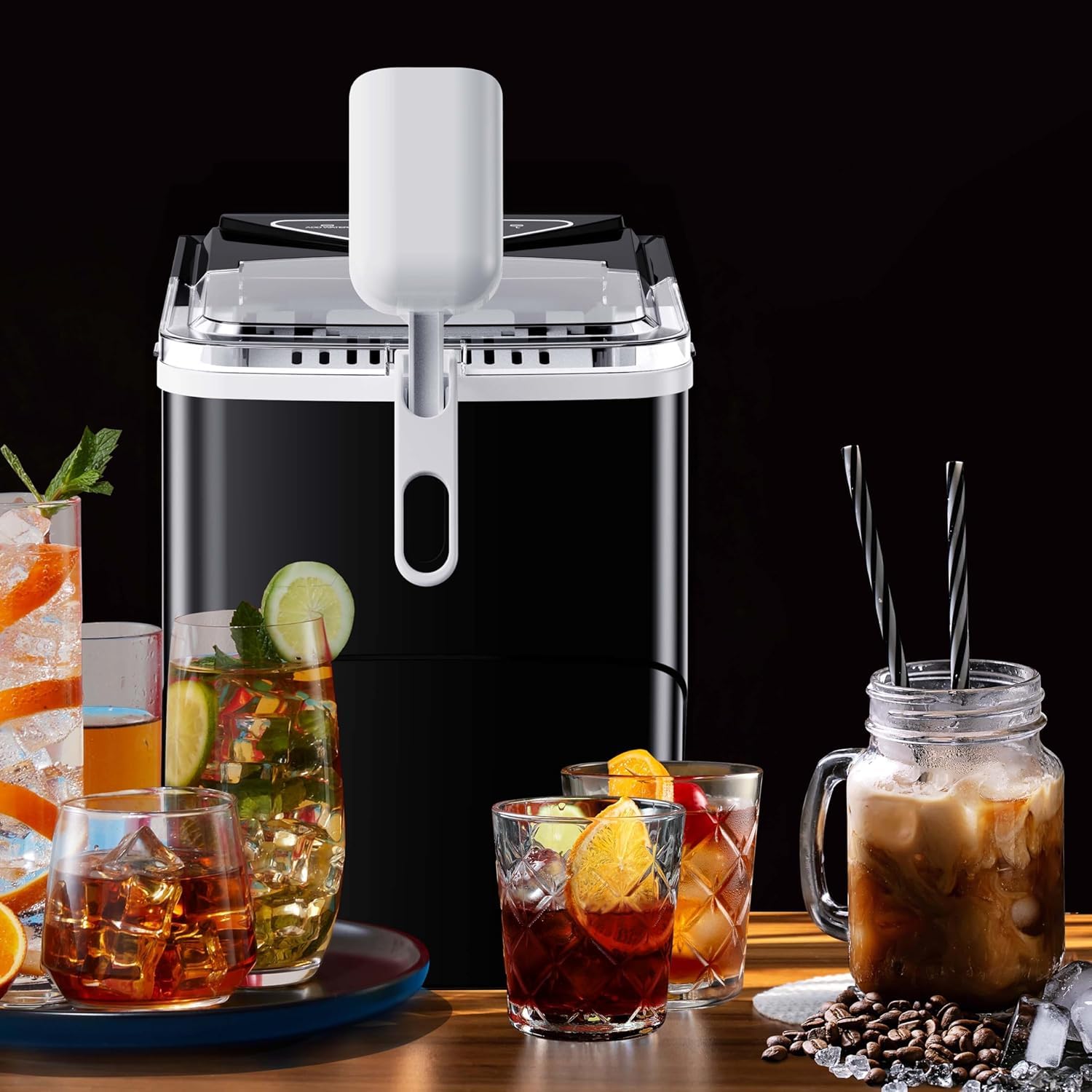 Silonn Ice Maker Countertop, 9 Cubes Ready in 6 Mins, 26lbs in 24Hrs, Self-Cleaning Ice Machine with Ice Scoop and Basket, 2 Sizes of Bullet Ice for Home Kitchen Office Bar Party