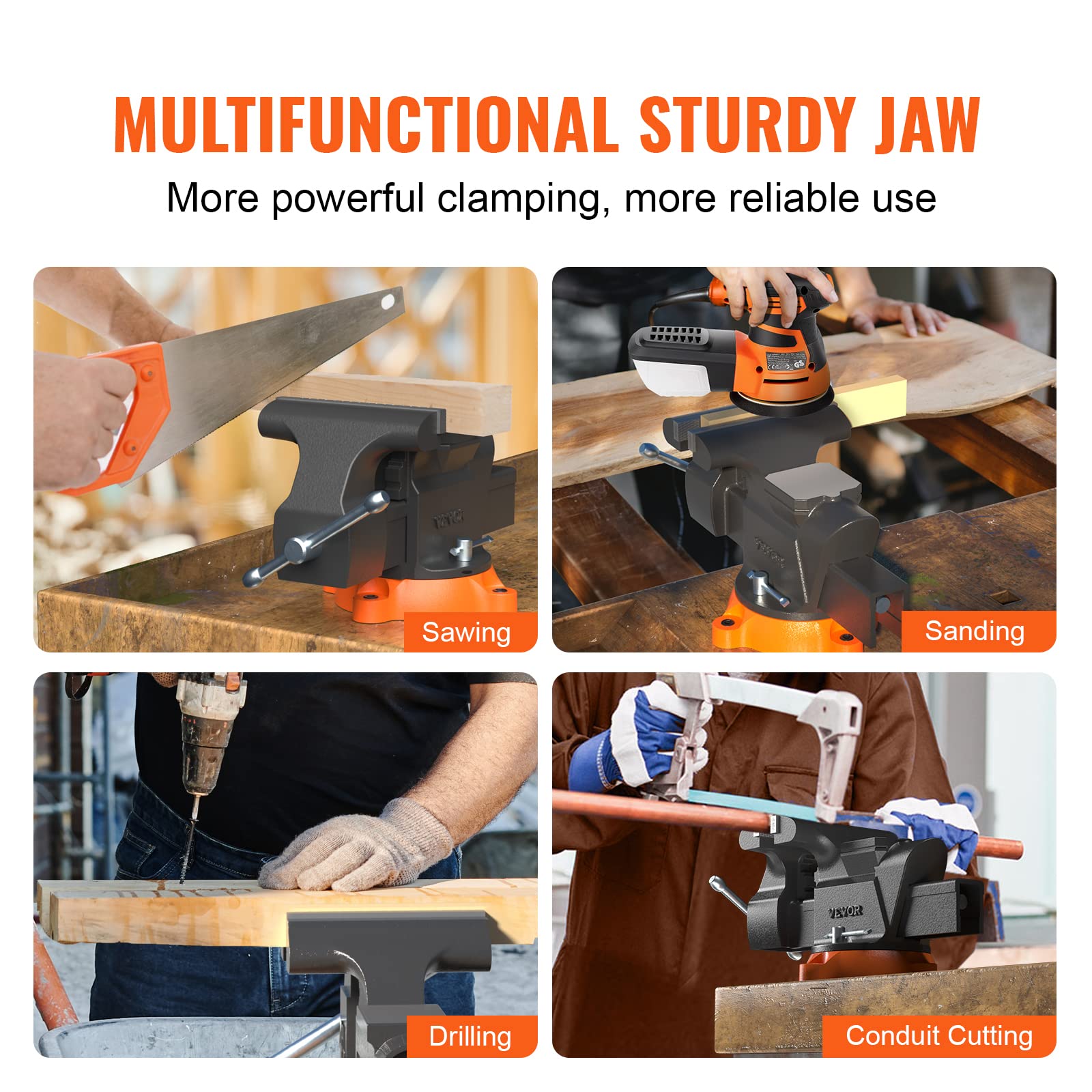 VEVOR Bench Vise, 6-inch Jaw Width 5.9-inch Jaw Opening, 360-Degree Swivel Locking Base Multipurpose Vise w/Anvil, Heavy Duty Ductile Iron Workbench Vise w/Bolts & Nuts, for Drilling, Pipe Cutting