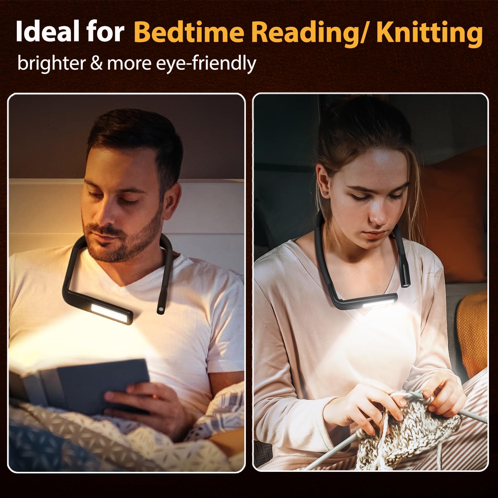 Neck Reading Light Book Lovers Gifts, Rechargeable 2000mAh 10-80Hrs Eye-friendly Wide Lamp Book Light, Birthday Christmas Stocking Stuffers for Men Women Readers, Camping Knitting Crochet Accessories