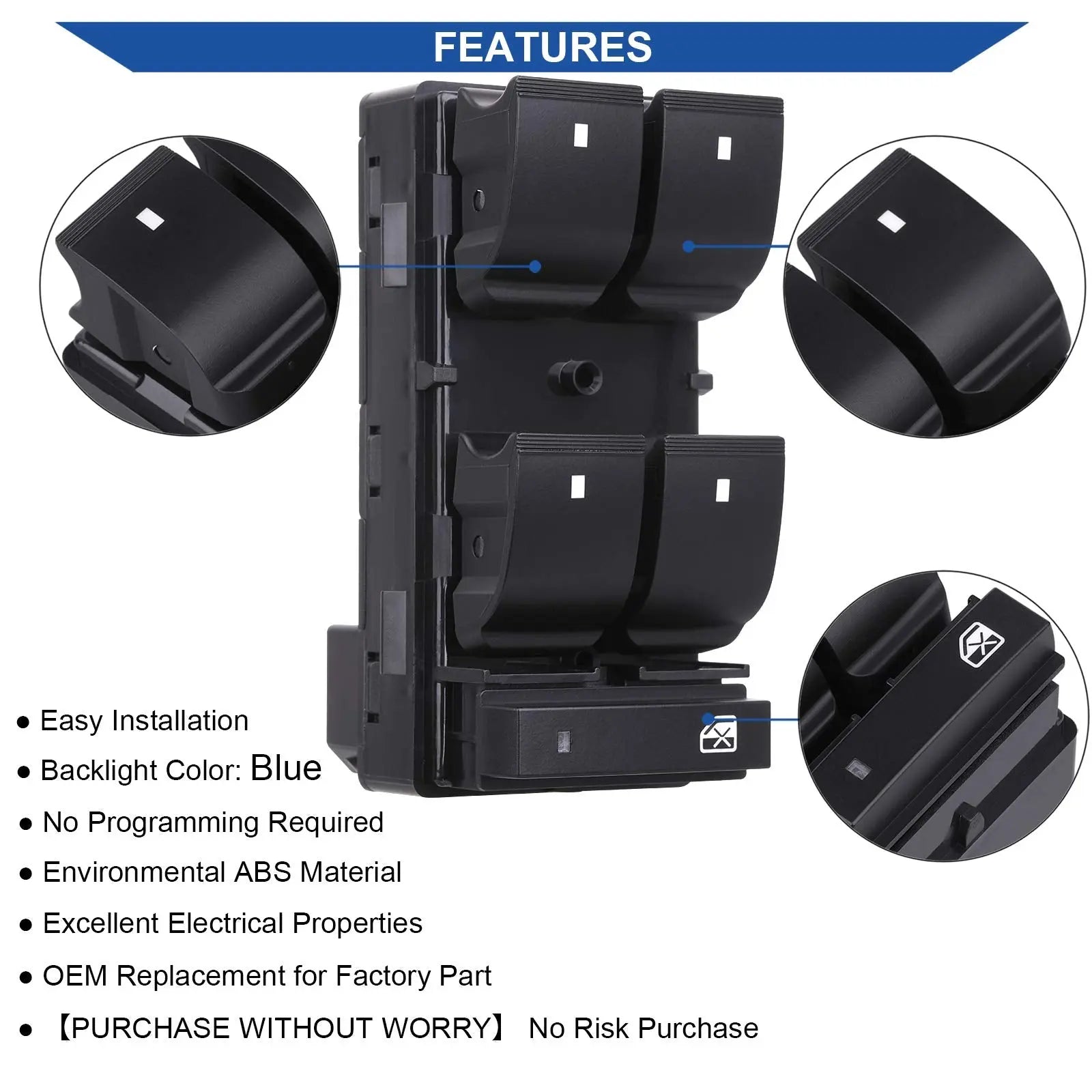 Obaee Driver Side Power Master Window Switch, Compatible with Chevy Silverado/Chevrolet Traverse/HHR/2007-2013 GMC Sierra/Yukon/Buick Enclave Replace OE 20945129 25789692