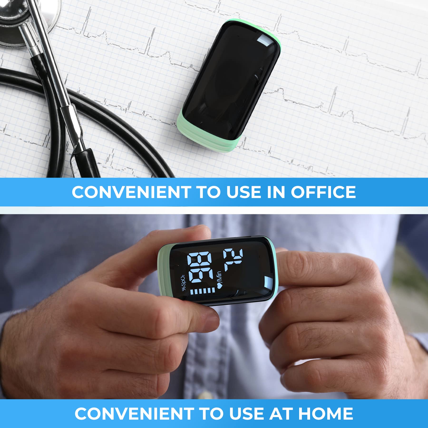 Finger Pulse Oximeter, Fingertip Blood Oxygen Saturation with Pulse Monitor Rechargeable, Accurate Spo2 Reading for Home, Outdoor Sports，Green