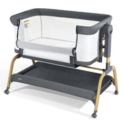 Jimglo 3 in 1 Baby Bassinet, Bedside Bassinet for Baby, Rocking Bassinet with Comfy Mattress and Wheels, 6 Height Adjustable Easy Folding Portable Bedside Crib for Newborn