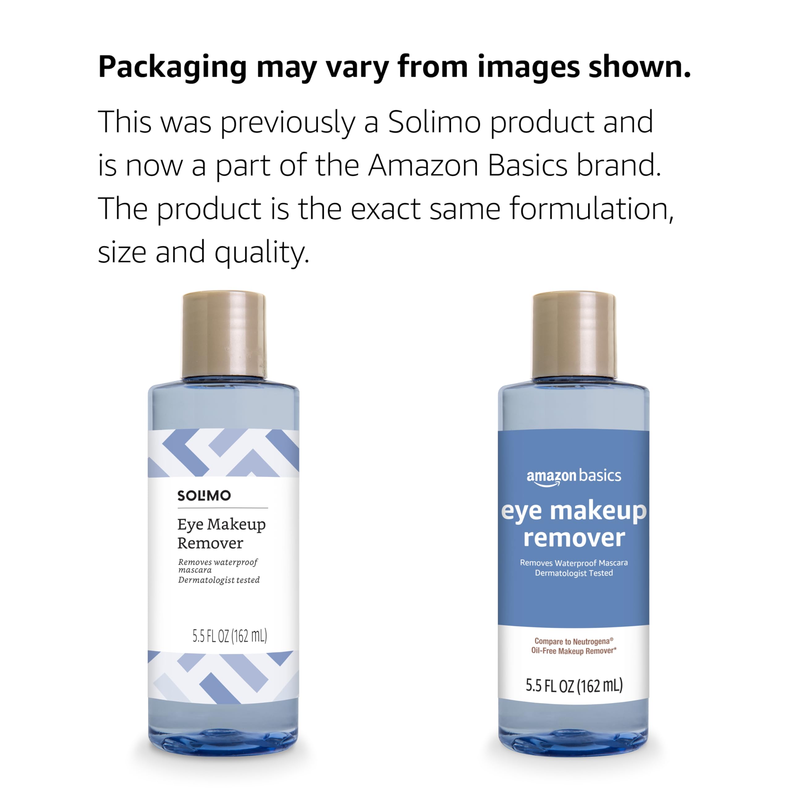 Amazon Brand - Solimo Eye Makeup Remover, Removes Waterproof Mascara, Dermatologist Tested, 5.5 Fluid Ounce