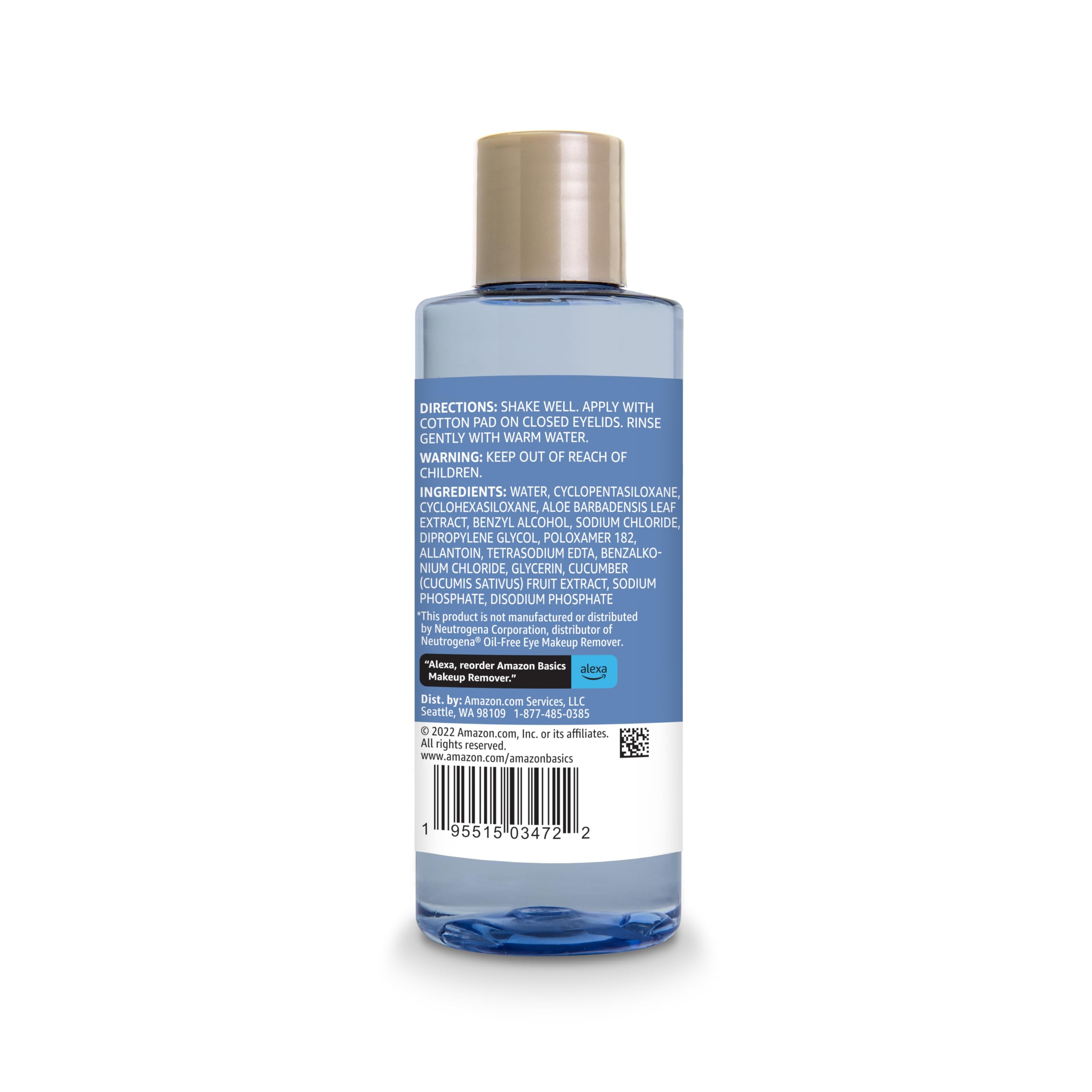 Amazon Brand - Solimo Eye Makeup Remover, Removes Waterproof Mascara, Dermatologist Tested, 5.5 Fluid Ounce