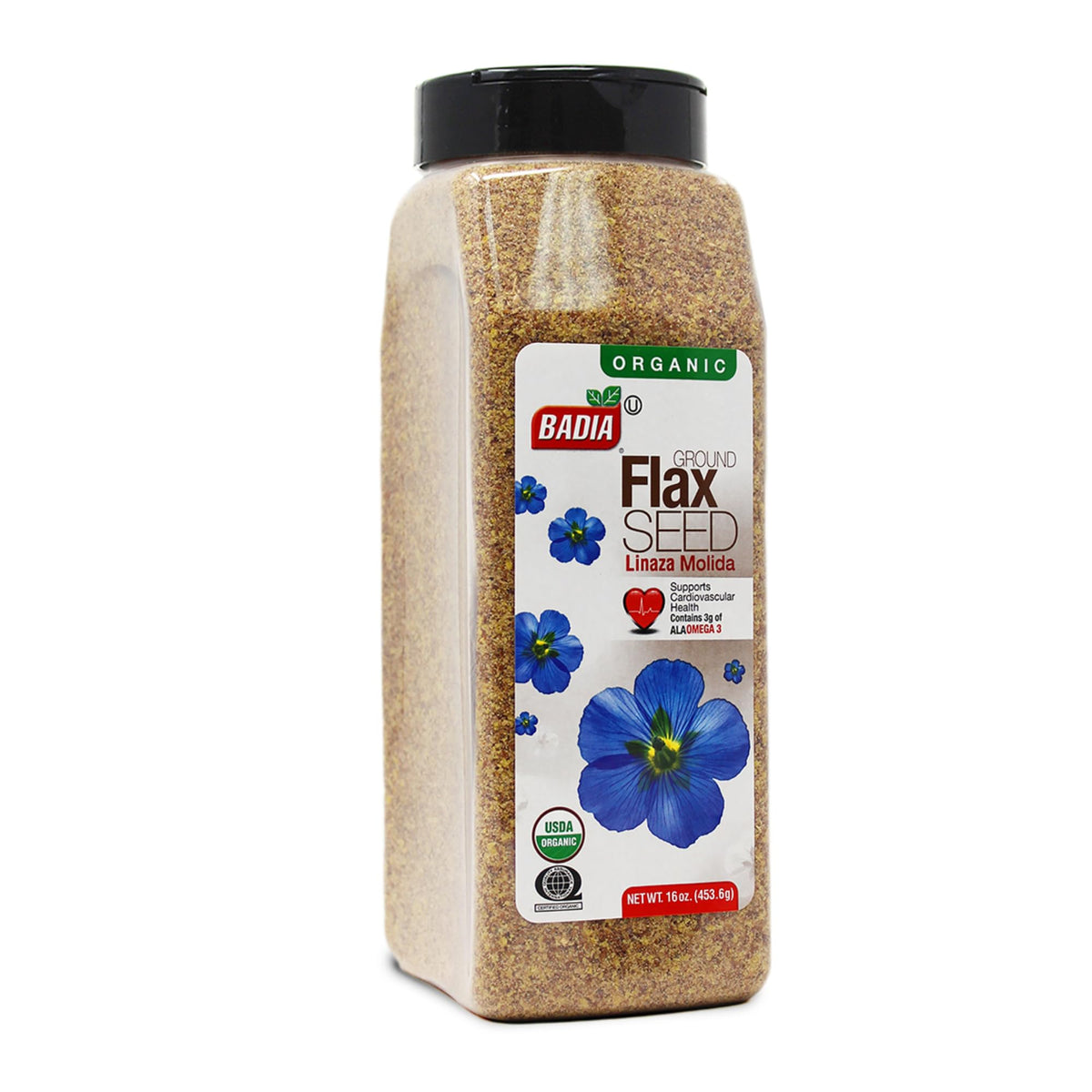 Badia Bio-Leinsamen gemahlen, 454 g – Superfood reich an Ballaststoffen und Omega-3, zertifiziert biologisch, gentechnikfrei, zum Backen, für Smoothies und zum Kochen