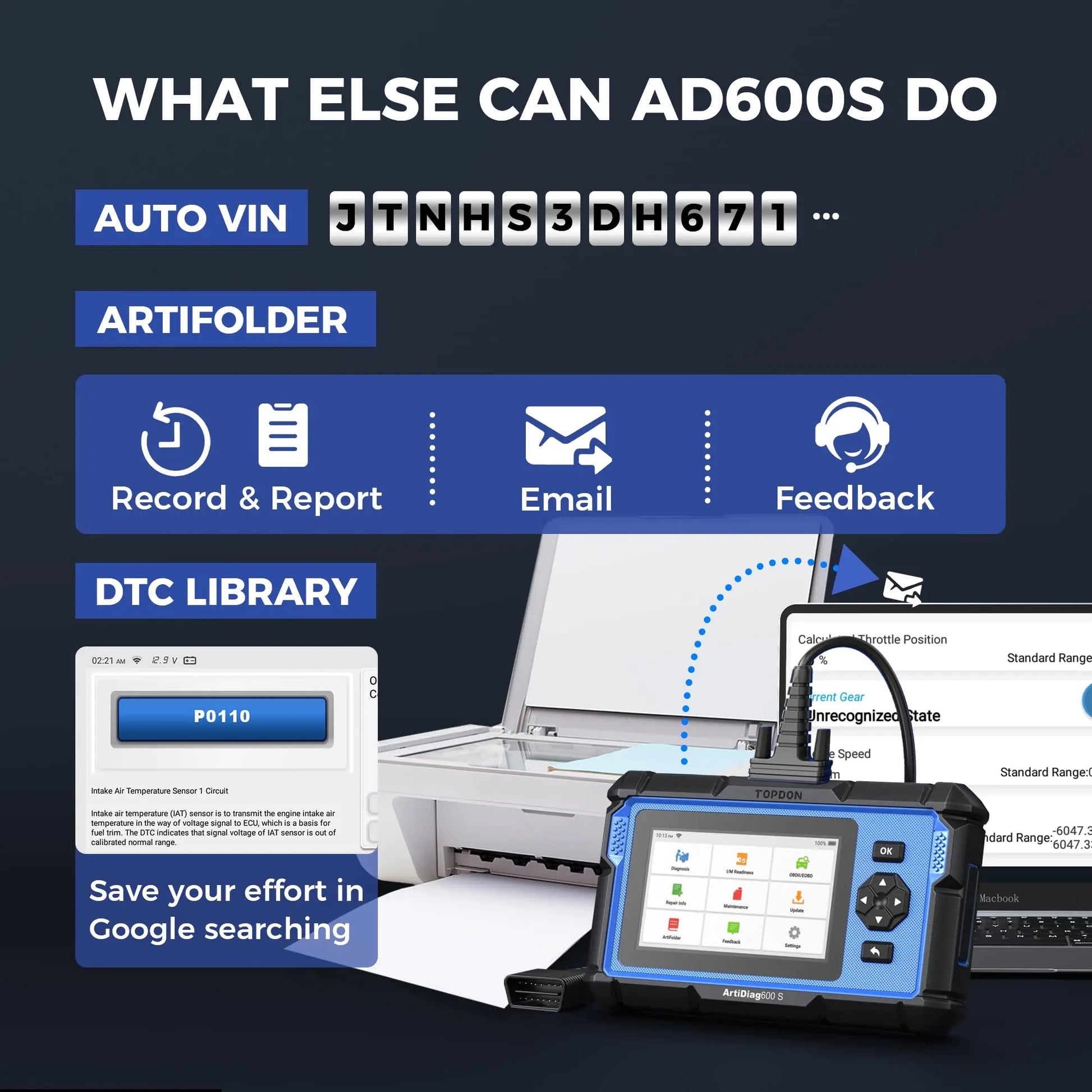 OBD2 Scanner TOPDON AD600S Scan Tool, Code Reader, Diagnostics Scanner for ABS/SRS/AT/Engine, 9 Reset Services, Oil/Brake/BMS/SAS/DPF/TPMS/ETS Reset/ABS Bleeding/Injector Coding, Free Lifetime Upgrade