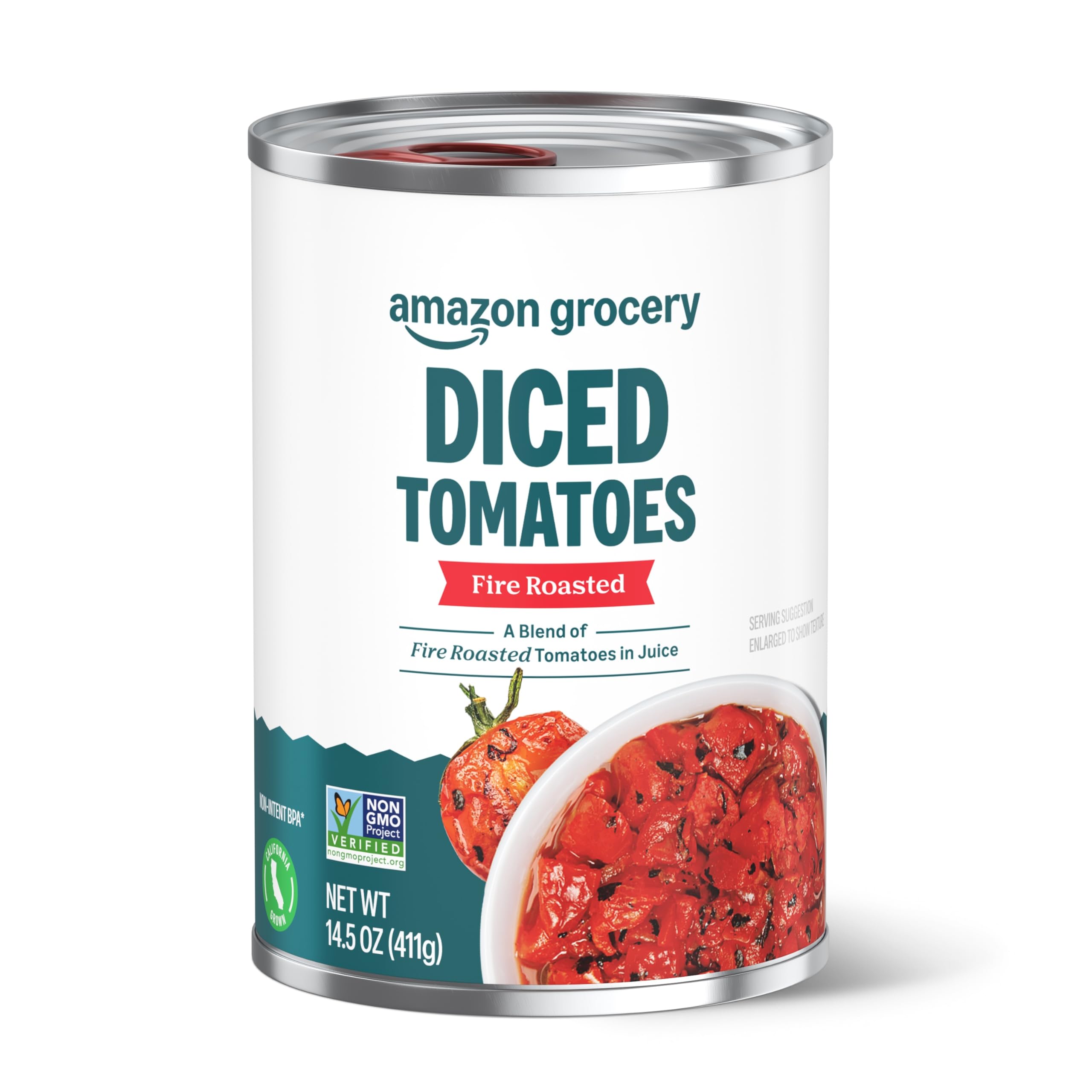 Amazon Lebensmittel, gehackte geschälte Tomaten, geröstet, 411 g (zuvor Amazon Fresh, Verpackung kann abweichen)