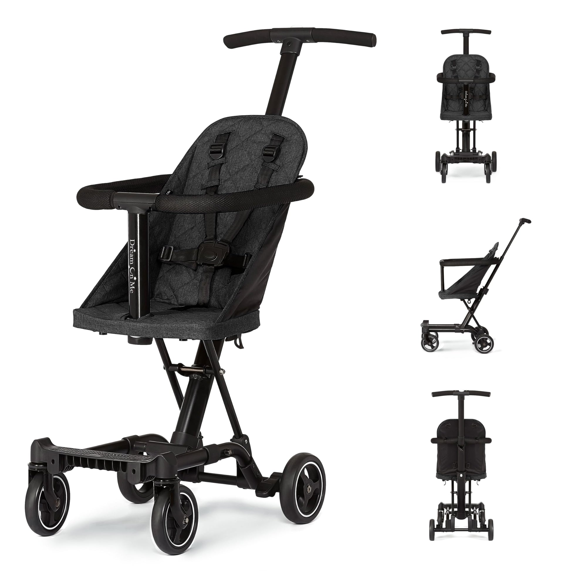 Dream On Me Lightweight and Compact Coast Rider Stroller with One Hand Easy Fold, Adjustable Handles and Soft Ride Wheels, Black