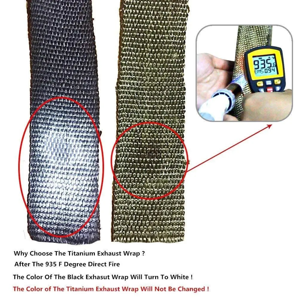 LEDAUT 2" x 50' Titanium Exhaust Heat Wrap Roll for Motorcycle Fiberglass Heat Shield Tape with Stainless Ties