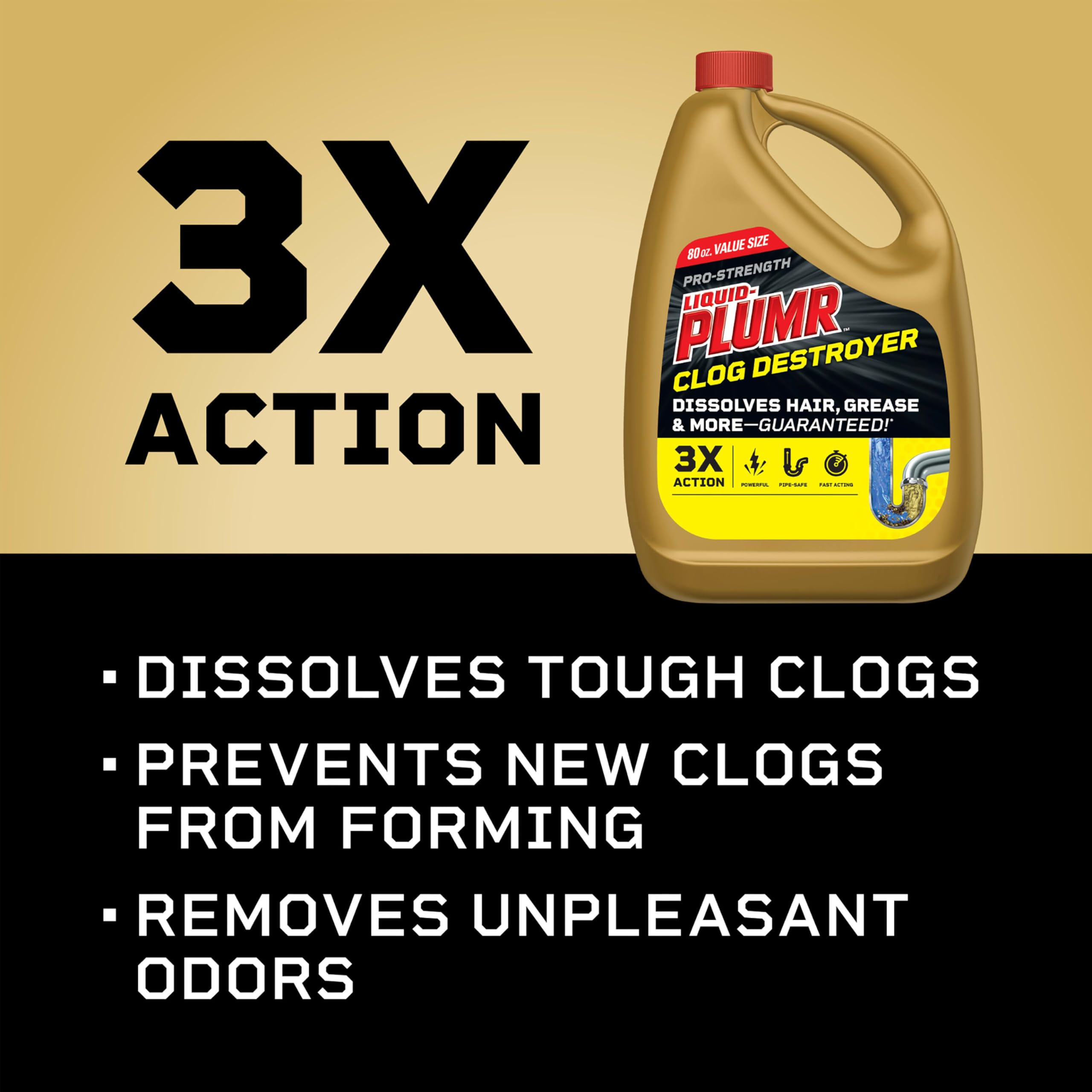 Liquid-Plumr Pro-Strength Clog Destroyer, Liquid Drain Cleaner, 80 Fluid Ounces (Package May Vary)