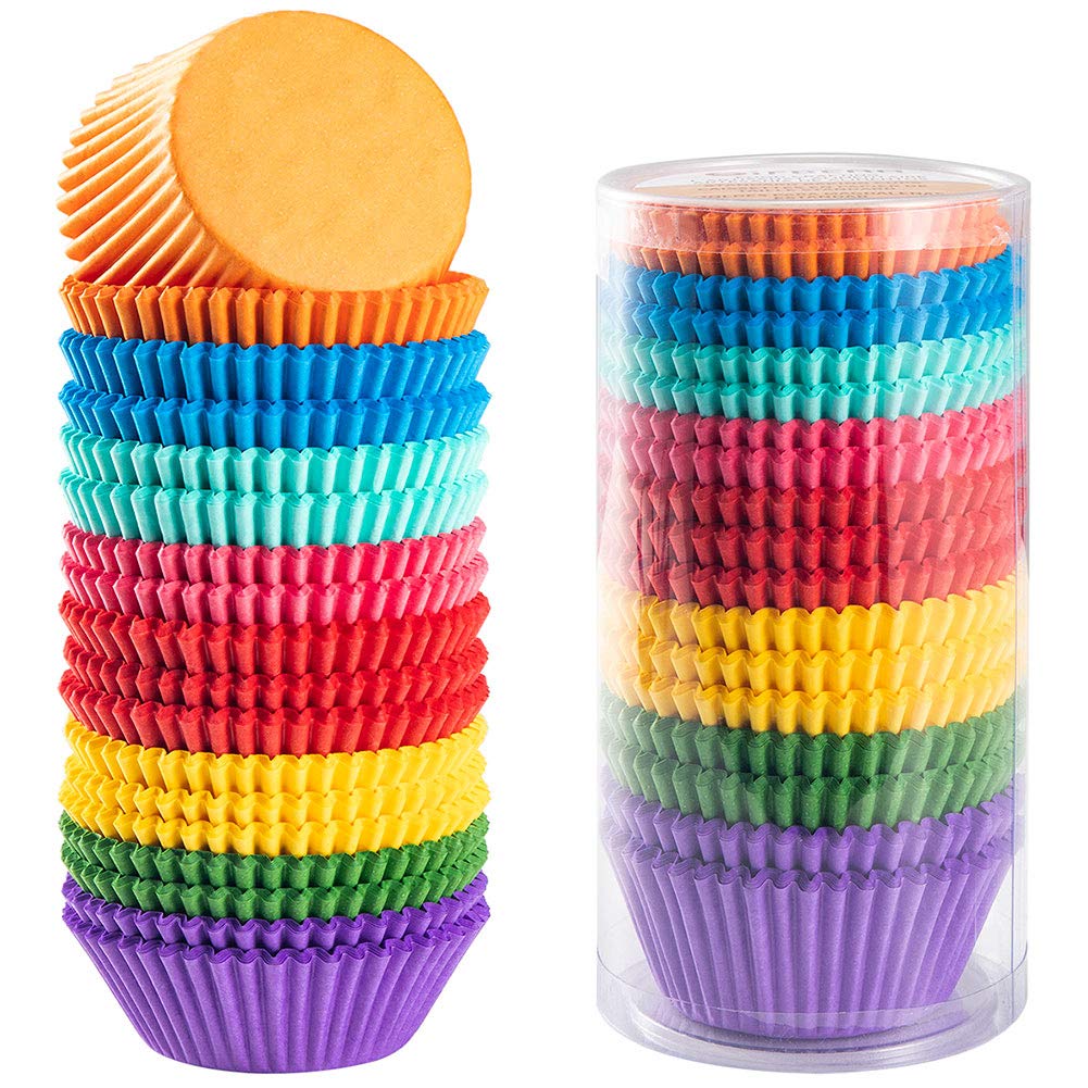 Gifbera Helle Regenbogen Standard Cupcake-Förmchen Einfarbige Papier-Backförmchen 400 Stück