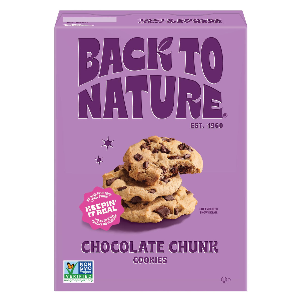 Back to Nature Chocolate Chunk Cookies, Plant-Based, Non-GMO, Vegan Friendly, Made with Wheat Flour, Snack Happy, 7.5 oz Box