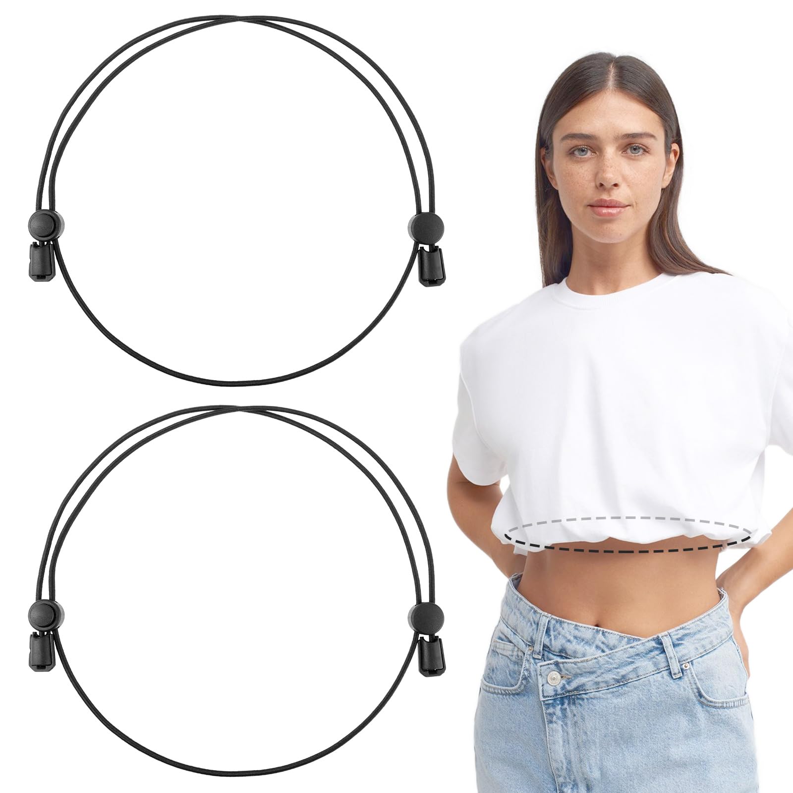 Mabor 2 Stück Hemd-Steckband Damen, verstellbares Werkzeug für Pullover und Hemden, Bauch-Auslaufende elastische Crop-Bänder zur Änderung des Stils Ihrer Oberteile, Hemdhalter-Gürtel für Damen