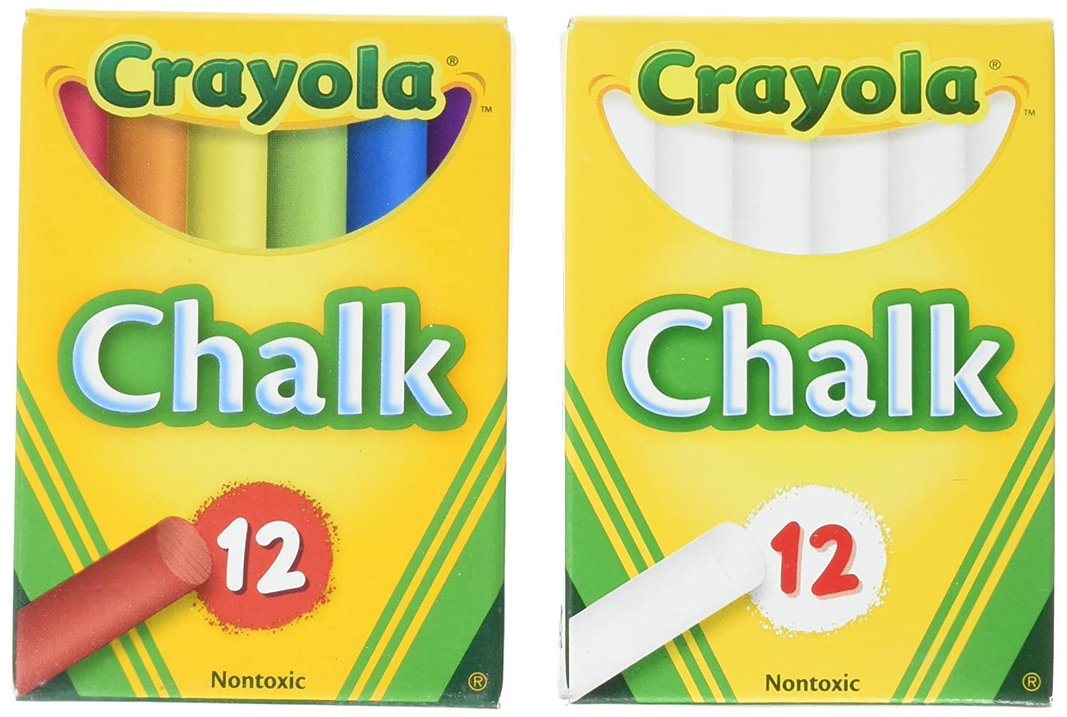 Crayola Ungiftige weiße Kreide (12er-Pack) und Bunte Kreide (12er-Pack) Bundle
