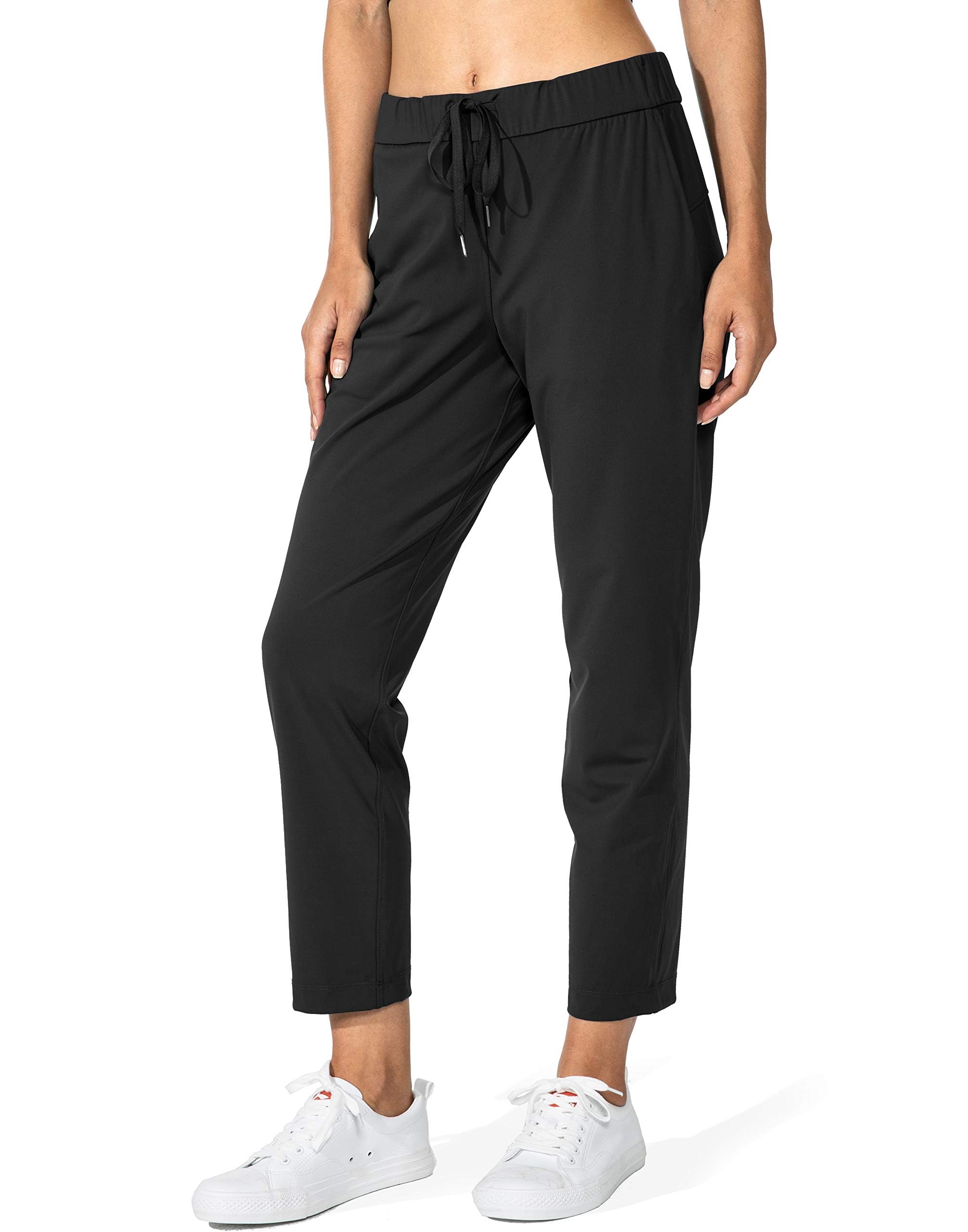 G Gradual Damen Hose mit tiefen Taschen, 7/8 Stretch Jogginghose für Damen, Sport, Golf, Freizeit, Arbeit (Schwarz, Large)