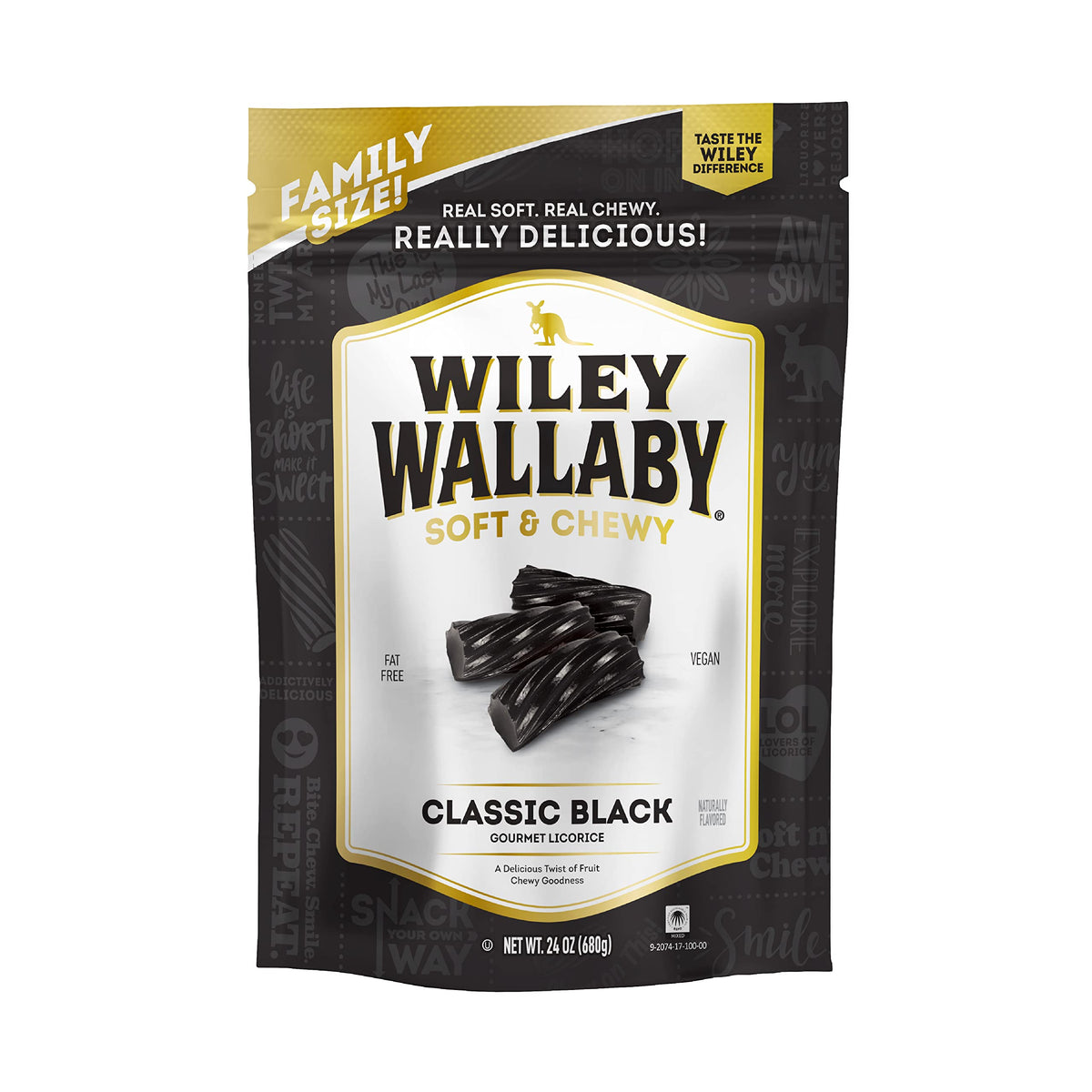 Wiley Wallaby Lakritze 680 g klassische Gourmet Weiche & zähe australische schwarze Lakritz-Stangen, 1 Packung