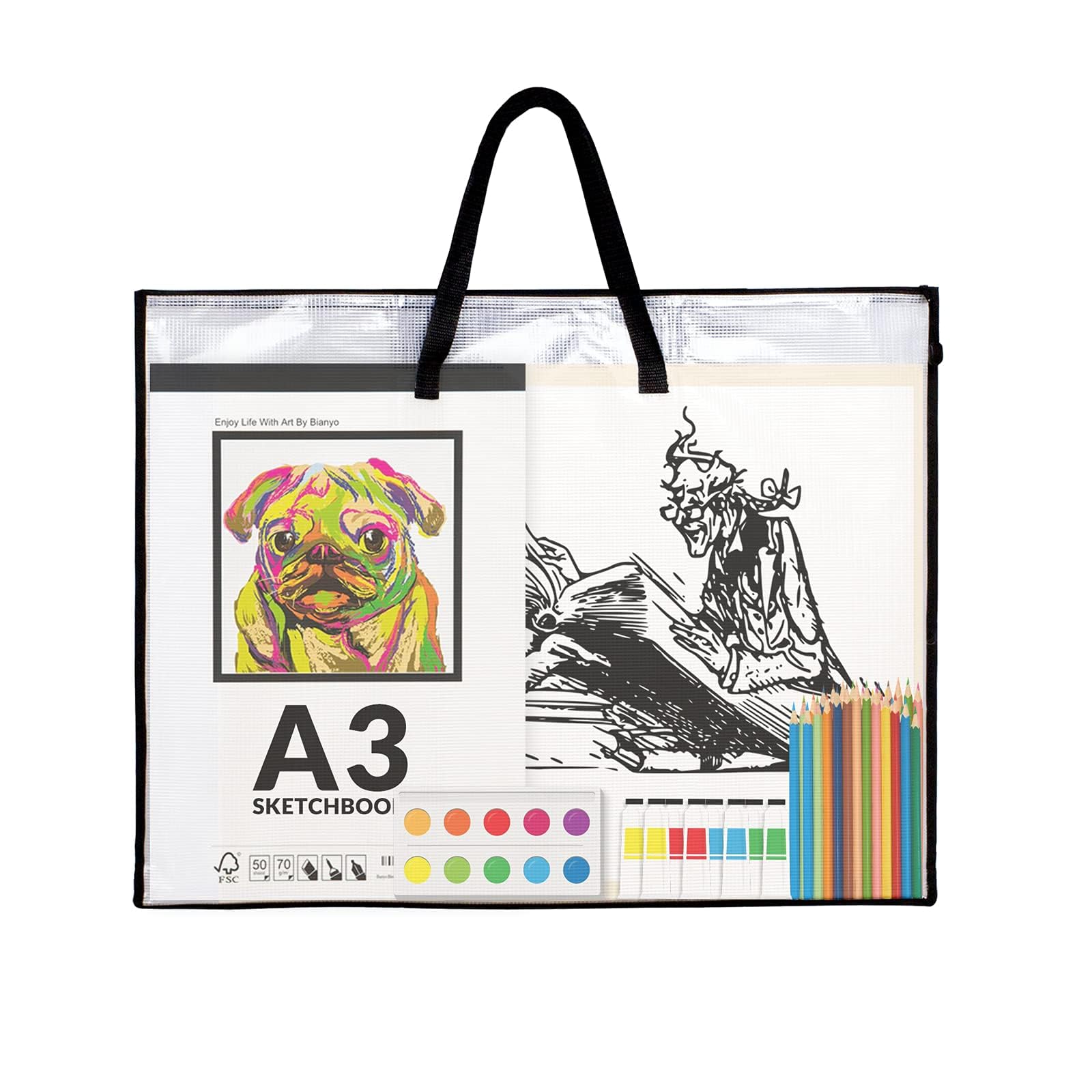 SUNEE 19x25 Kunstmappe, Künstlermaterial-Organizer mit Griff, Reißverschluss-Aufbewahrungsmappe für Kunstwerke, Poster, Sammelalben, Erinnerungsstücke und Pinnwände