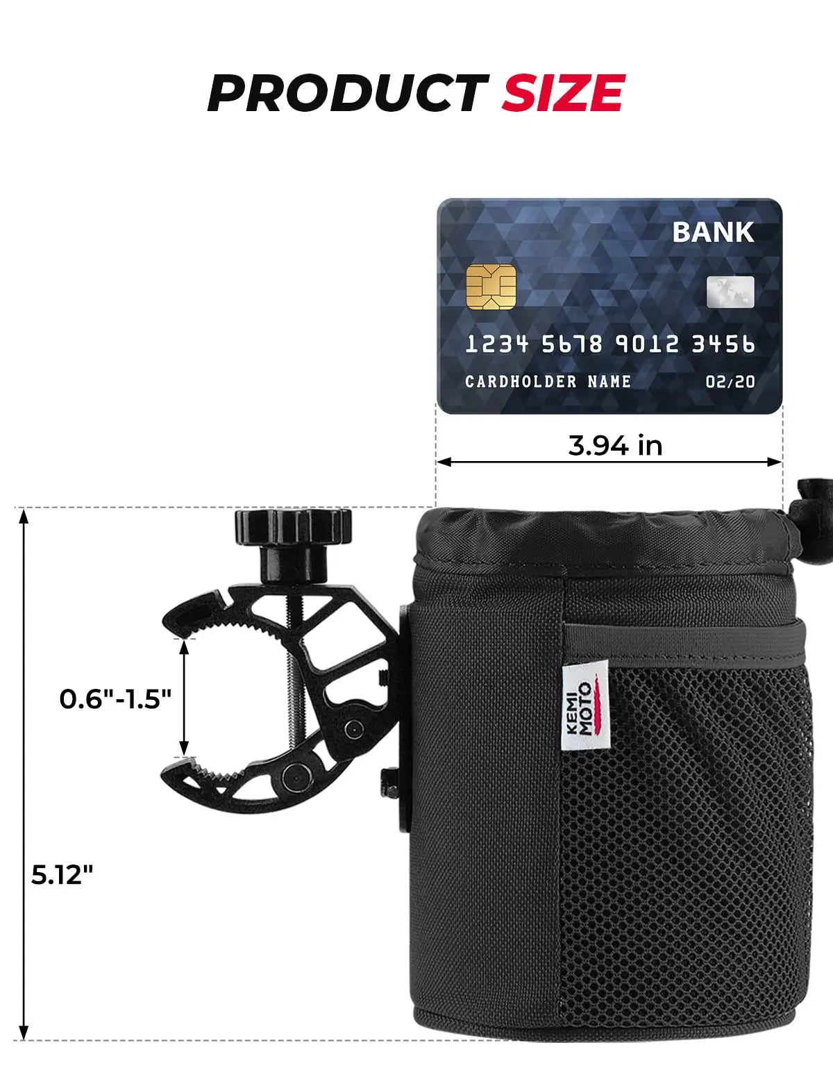 KEMIMOTO Motorcycle Cup Holder, Oxford Fabric Motorcycle Drink Holder with 0.6"-1.5" Alligator Clamp, Universal Water Bottle Cup Accessories for Bike, ATV/UTV, Scooter, Boat, Walker