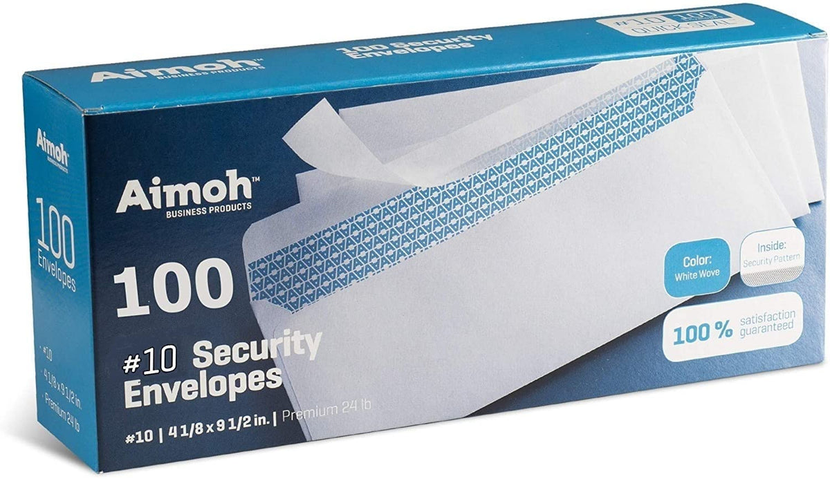 Aimoh #10 Security Self Seal Envelopes - 100 Qty |No Window, EnveGuard, 4 x 91/2", White, 24 LB, 100 Count (34100)