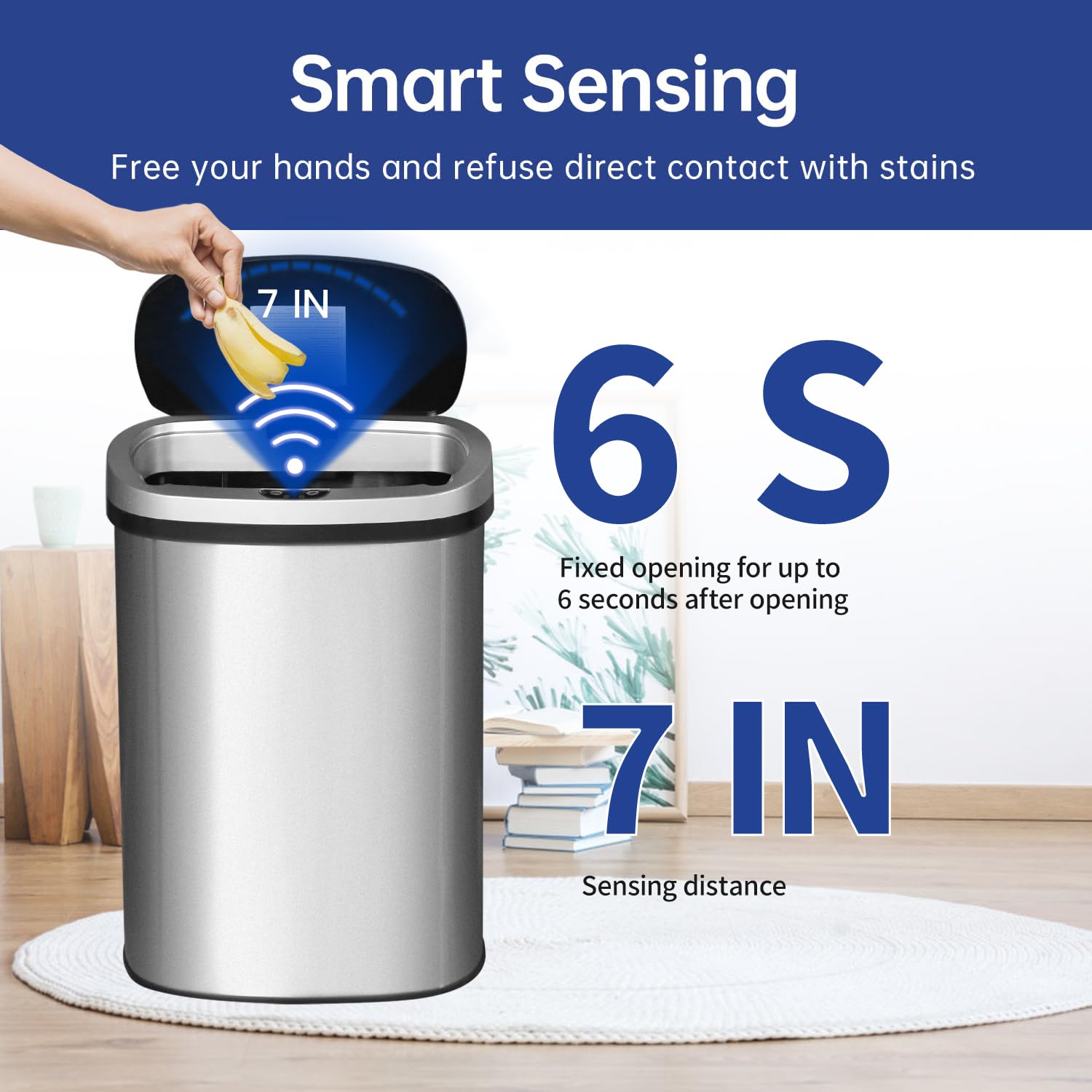 Kitchen Trash Can with Lid, 13 Gallon Automatic Garbage Can for Bathroom Bedroom Home Office 50 Liter Touch Free High-Capacity Brushed Stainless Steel Waste Bin