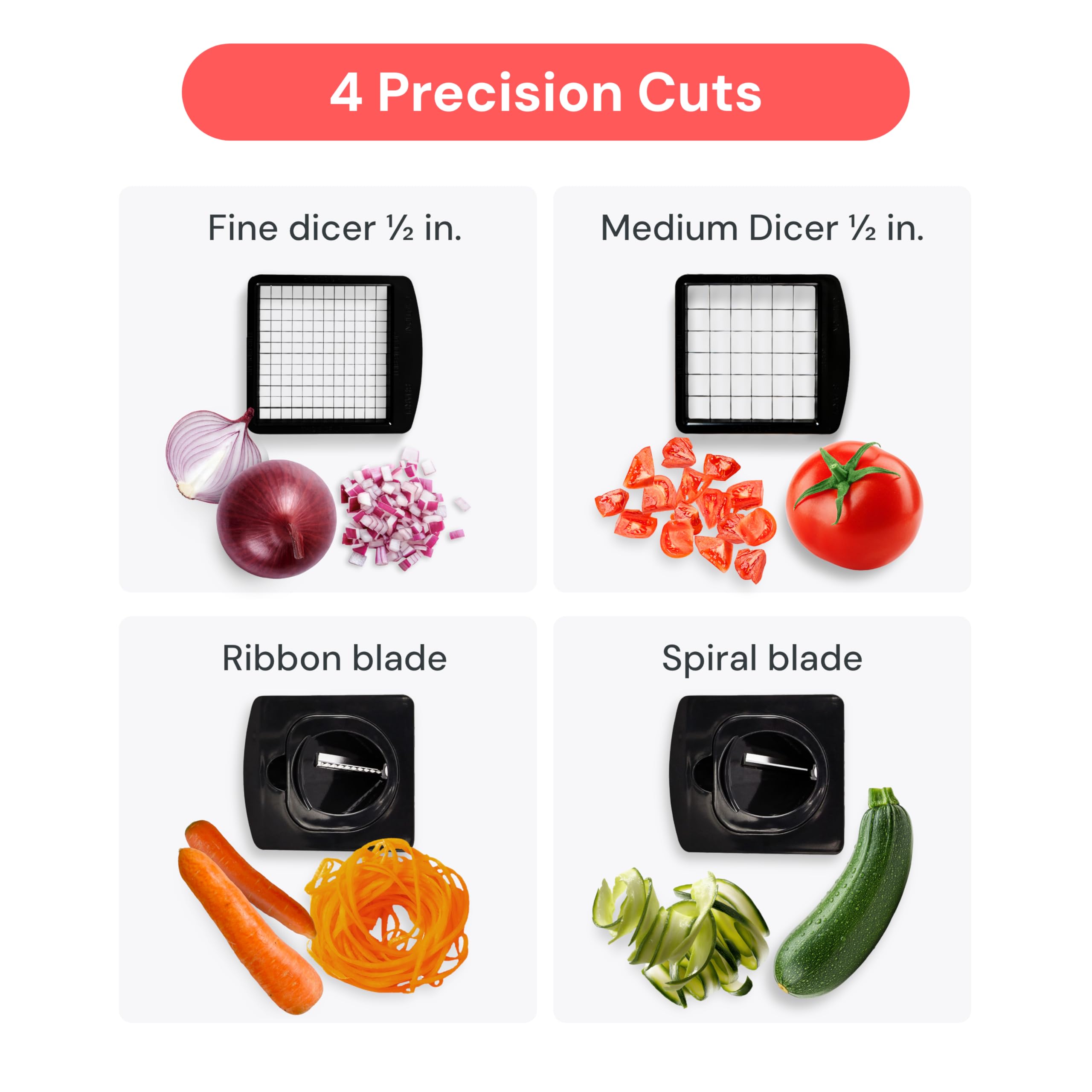 Fullstar The Original Pro Chopper - Vegetable Chopper and Spiralizer, Food Chopper with Container, Fruit Slicer, Kitchen Gadgets & Accessories, Home Essentials (4 in 1, White)