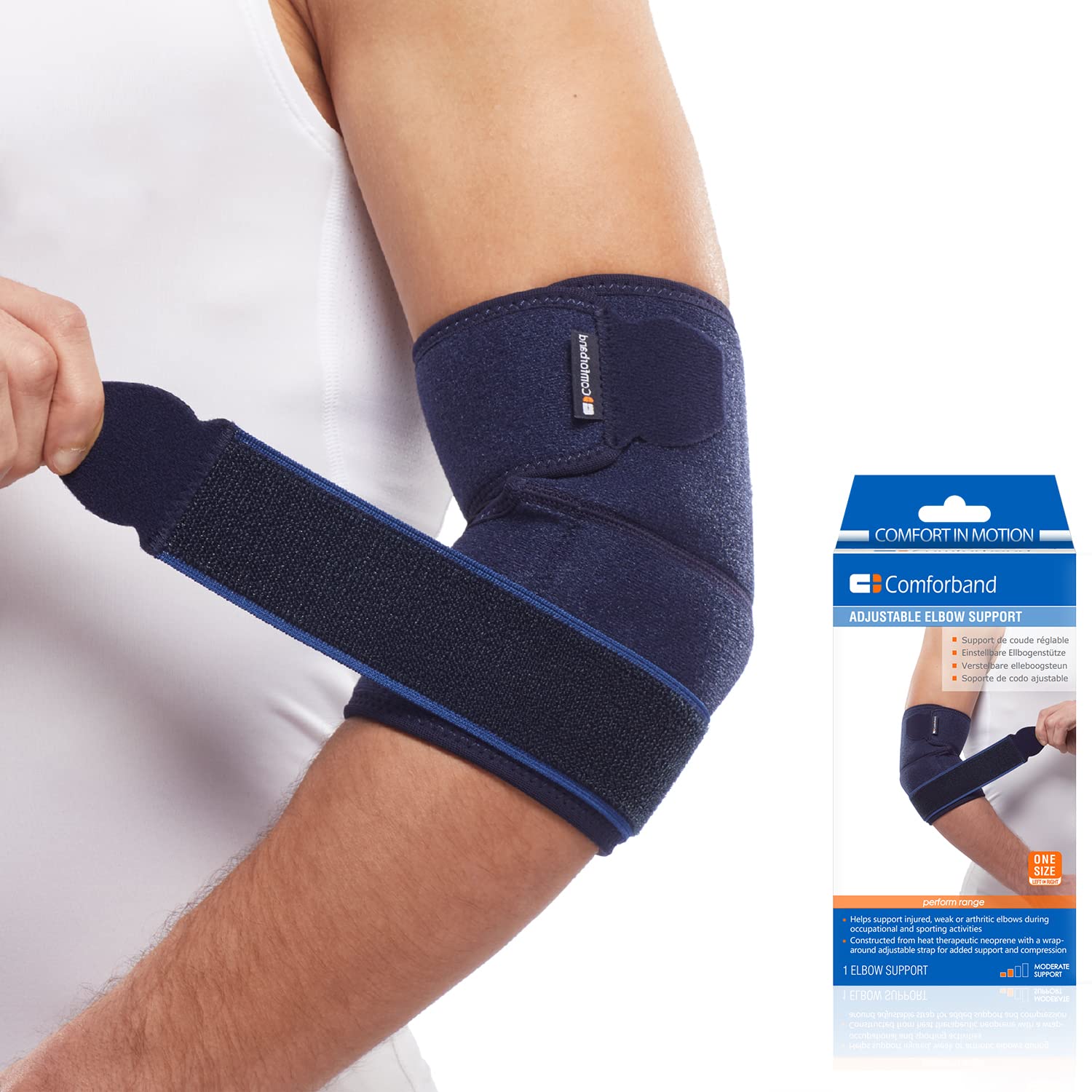 Comforband Adjustable Elbow Brace - Targeted Support for Tennis Elbow, Golfer's Elbow, Tendonitis, Arthritis, Bursitis, Sprains, and Strains - One-Size-Fits-Most Compression Sleeve for Pain Relief and Injury Recovery