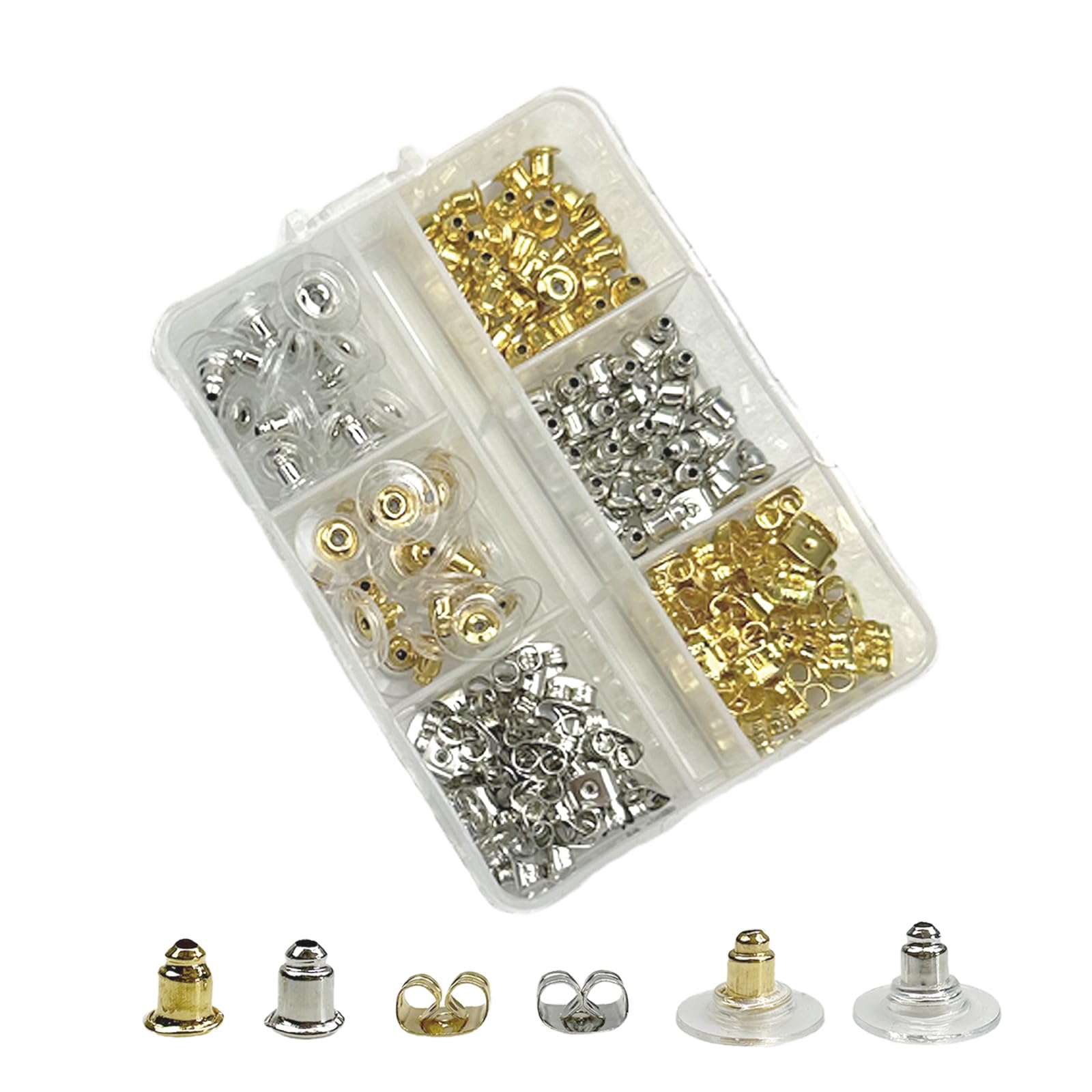 Mevodeata Ohrring-Verschlüsse – 6 Stile, 170 Stück, hypoallergenes Metall, Bullet-Form Sicherheits-Ohrring-Verschlüsse Ersatz für Stecker, Creolen