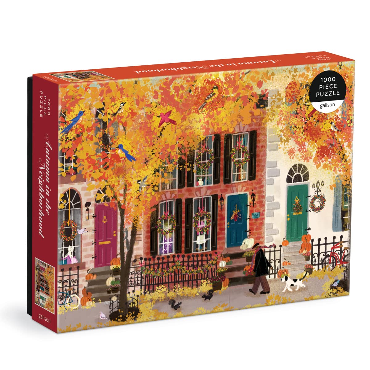 Galison Autumn in The Neighborhood 1000-Teile-Puzzle von Galison – 68,6 x 50,8 cm, wunderschön illustriertes Puzzle von Joy LaForme, dicke und robuste Teile, herausfordernde Aktivität für Erwachsene, einzigartige Geschenkidee!