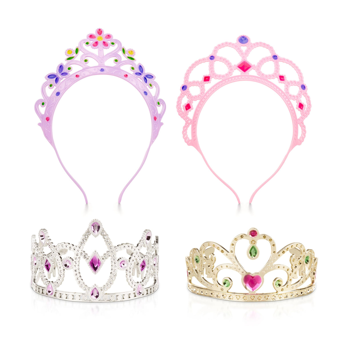 Melissa & Doug Anzieh-Tiaras Spielset für Kinder (4-teilig) – Prinzessinnenkronen zum Verkleiden und Rollenspiel – Vorschulschmuck für Mädchen ab 3 Jahren