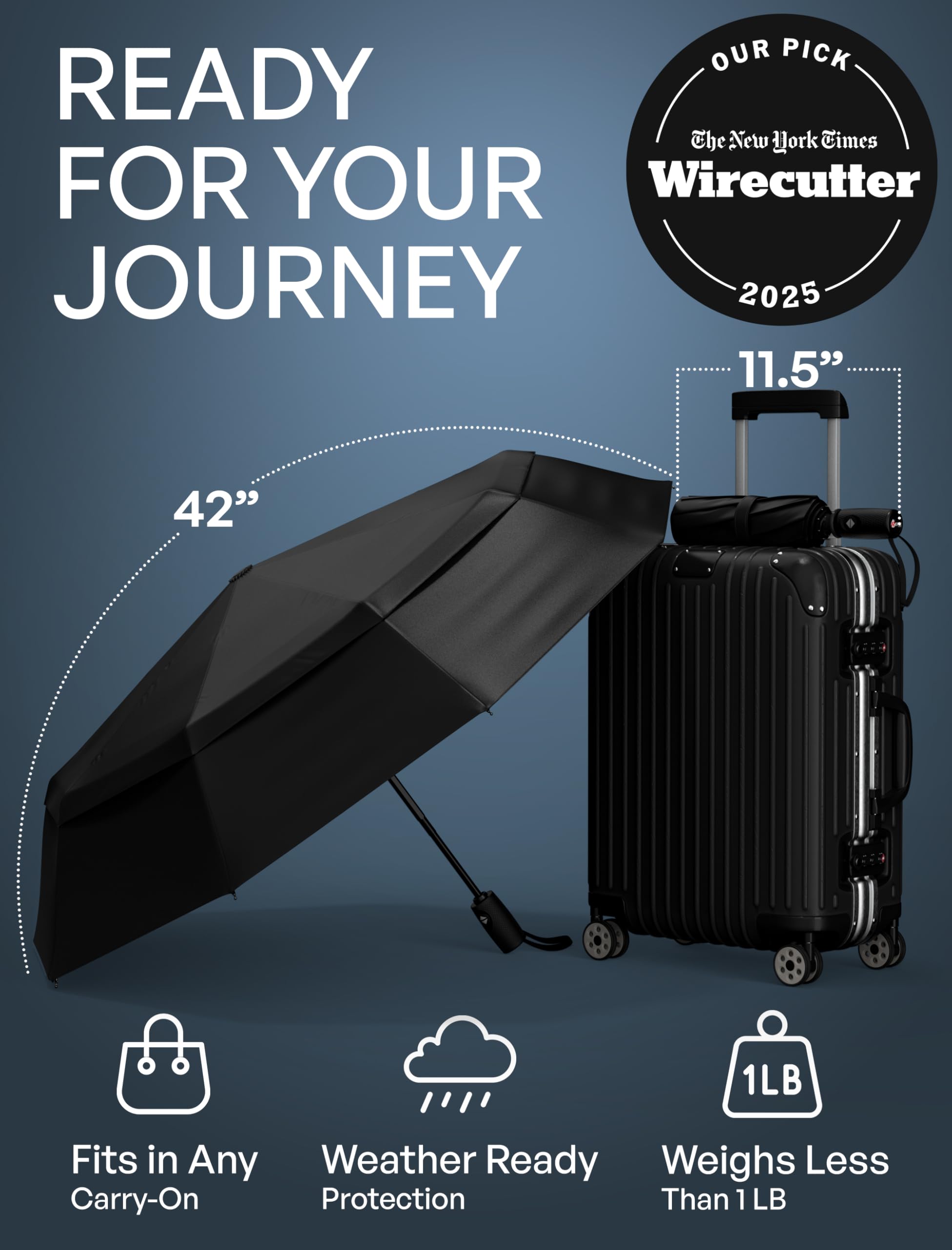 REPEL Windproof Travel Umbrella - Compact & Withstands Winds up to 85MPH, Strongest Premium Auto Folding Umbrella for Rain and Sun - Durable, Light & Portable for Women & Men, Fits Backpack & Cars