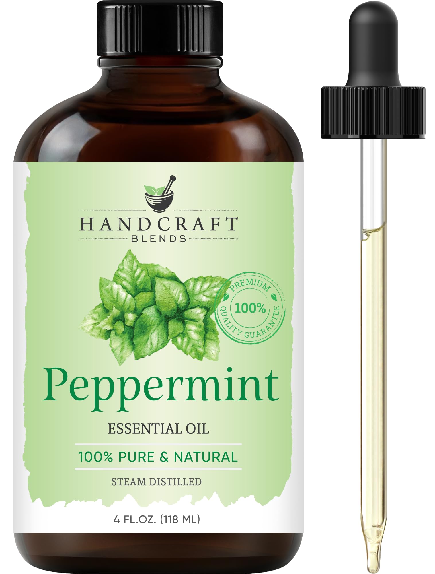 Handcraft Blends Peppermint Essential Oil - Huge 4 Fl Oz - 100% Pure and Natural - Premium Grade Essential Oil for Diffuser and Aromatherapy, Skin, Massage, Candle and Soap Making Fragrance
