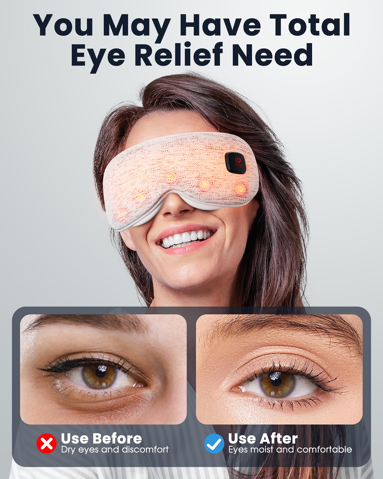 Heated Eye Mask - Cordless Eye Mask for Dry Eyes, FSA - HSA Eligible, Eye Relief, Improved Sleep, Washable Eye Heating pad for Travel and with Replaceable Shell (Gray)