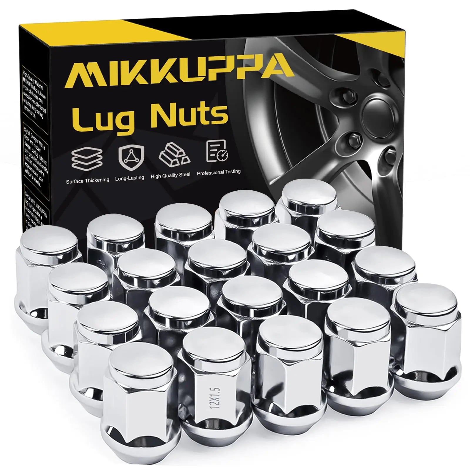 MIKKUPPA M12x1.5 Lug Nuts - Replacement for 2006-2020 Ford Fusion, 2000-2019 Focus, 2001-2023 Escape Aftermarket Wheel - 20pcs Chrome Closed End Lug Nut