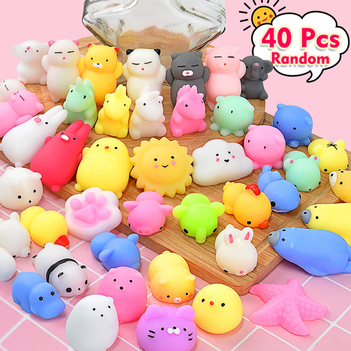 Squishies 40 Stück Mochi Squishy Spielzeug Partygeschenke für Kinder Nikolausgeschenke Mini Kawaii Squishy Schatzkisten-Spielzeug für Klassenpreise Fidget Spielzeug Geschenktütenfüller Weihnachts-Ostereier-Füller Geschenk für Kinder
