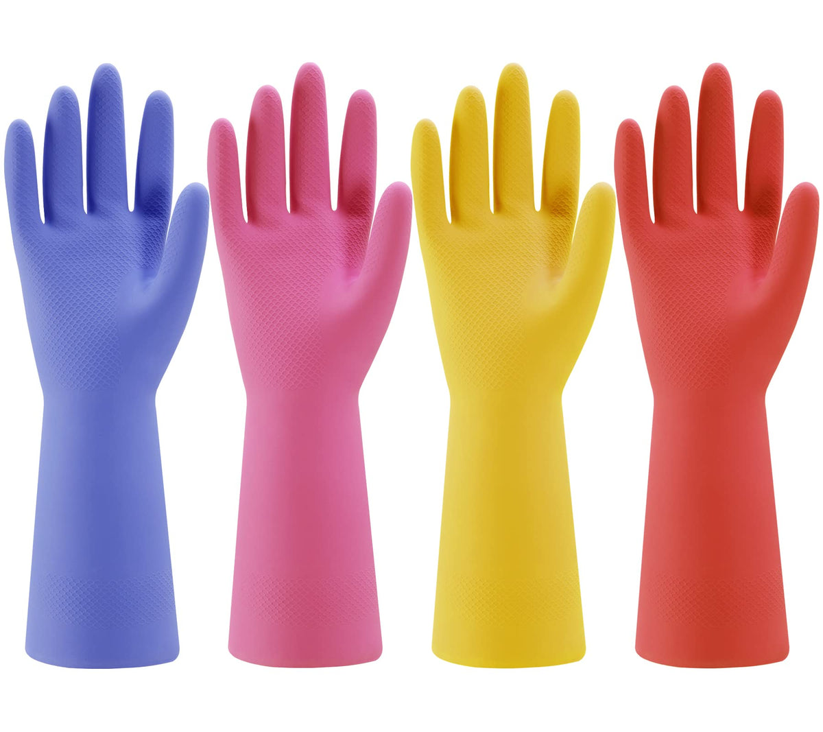 Gummi-Geschirrspülhandschuhe für die Küche - 4 Paar bunte, wiederverwendbare Haushaltsreinigungshandschuhe zum Spülen und Reinigen, flexibel, langlebig und rutschfest (Medium, Blau+Pink+Gelb+Rot)