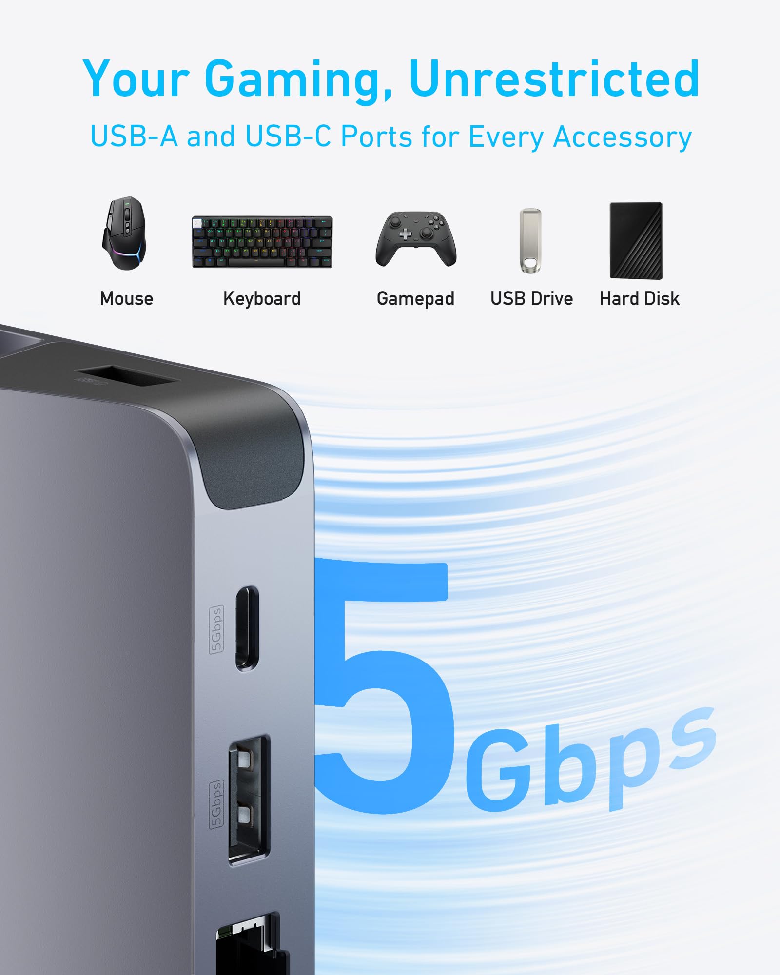 Anker Steam Deck Dock, Docking Station for Steam Deck (OLED)/ROG Ally/Legion Go, 6-in-1 USB C Hub with HDMI 4K@60Hz, 1Gbps Ethernet, 2 USB-A and 1 USB-C Port, 90W Fast Charging (Not for Rog Ally X)