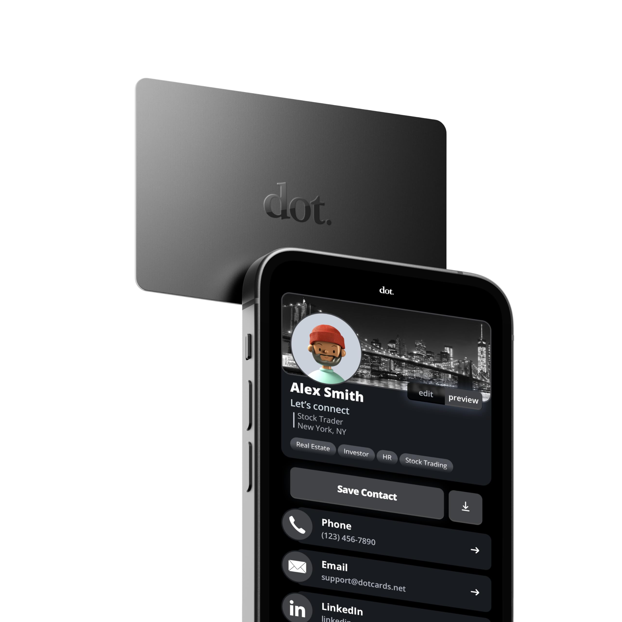 بطاقة dot. - بطاقة عمل رقمية - انقر للمشاركة مع أجهزة iPhone و Android (أسود)