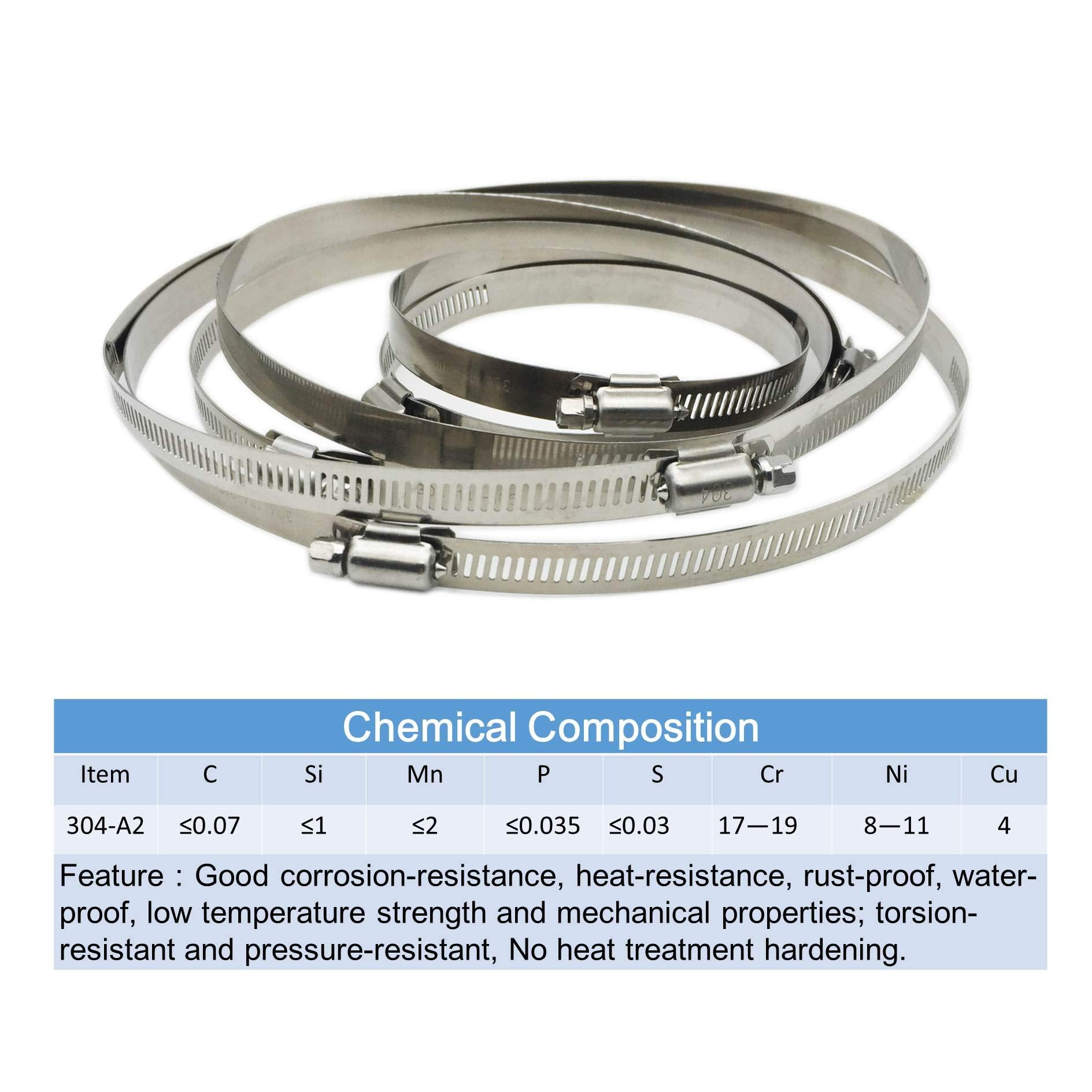 EesTeck 4" (Diameter) Adjustable 304 Stainless Steel Duct Clamps Hose Clamp Pipe Clamp Air Ducting Clamp worm drive hose clamps (4Pcs, 91mm-114mm)