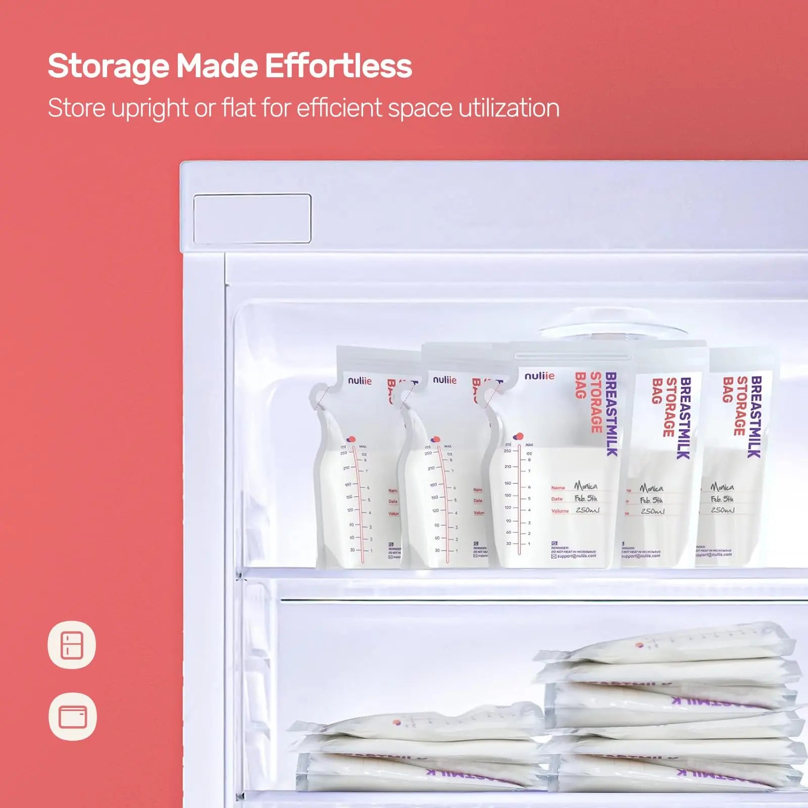 Nuliie 120 Pcs Breastmilk Storage Bags, 8 OZ Breast Milk Storing Bags, BPA-Free, Milk Storage Bags with Pour Spout for Breastfeeding, Self-Standing Bag, Space Saving Flat Profile