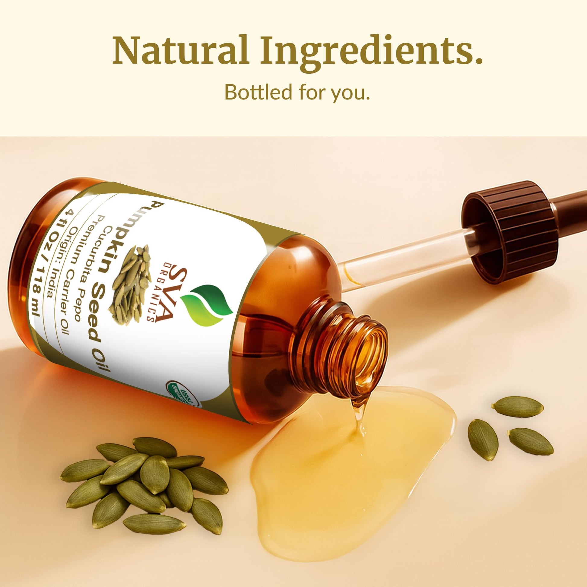 SVA Pumpkin Seed Oil Organic - 4 Fl Oz – 100% Natural Cold Pressed Organic Pumpkin oil - for Face, Skin Care, Hair Care, Scalp Massage & Body Massage – Carrier Oil with Dropper