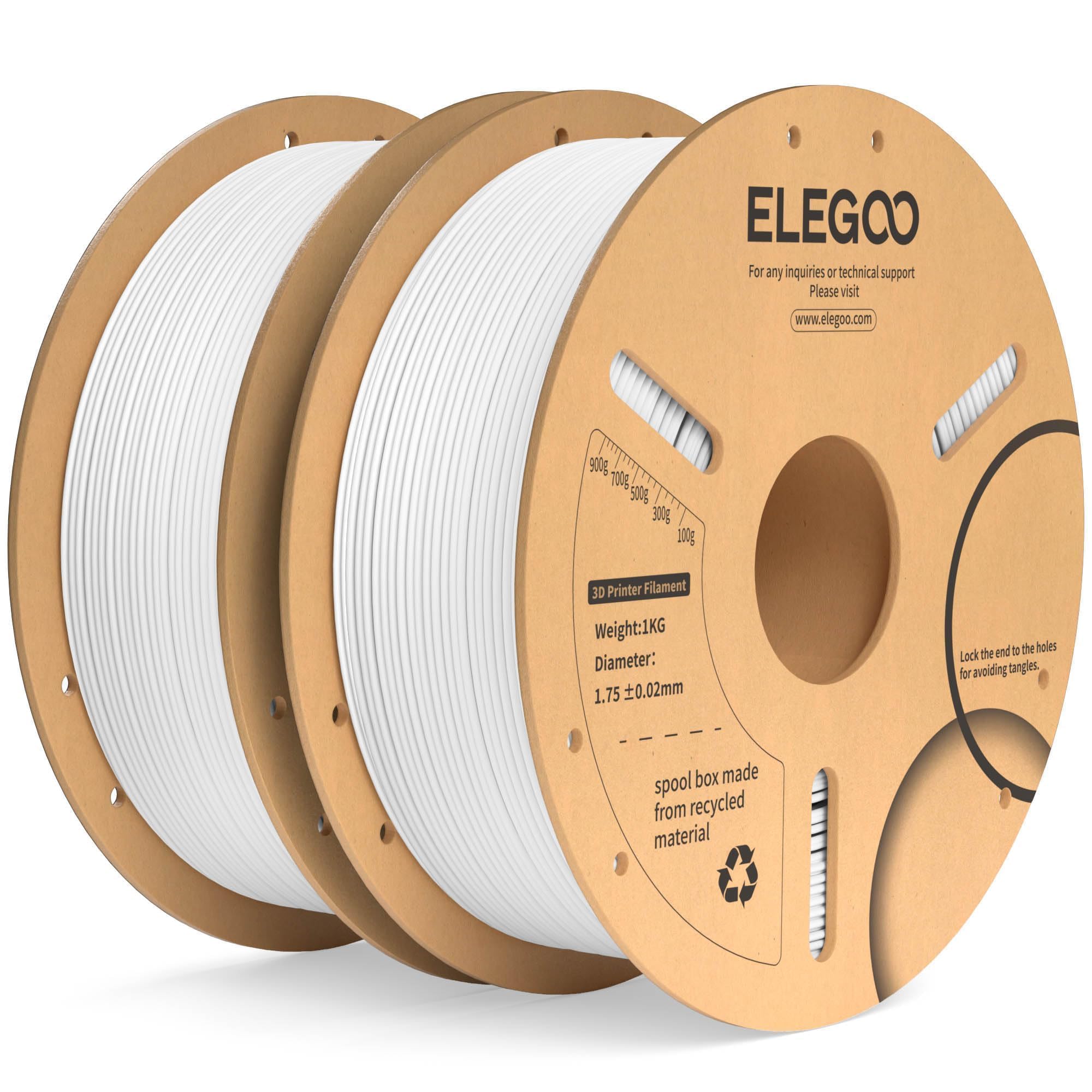 ELEGOO PLA Plus Filament 1.75mm Weiß 2KG, PLA+ Robusteres und Stärkeres 3D-Drucker-Filament Maßgenauigkeit +/- 0.02mm, 2 Stück 1kg Spule (2.2lbs) Passend für die meisten FDM 3D-Drucker