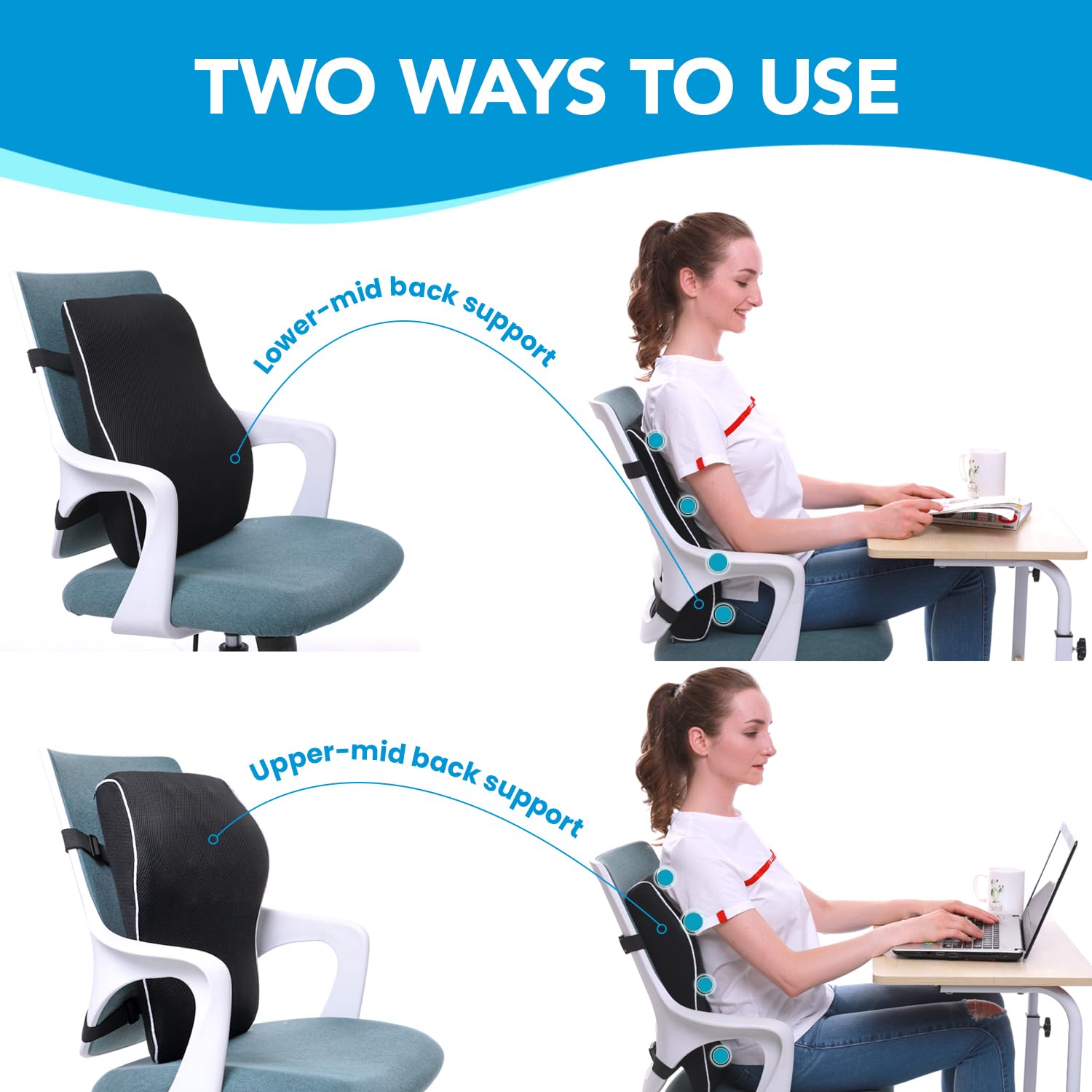Lumbar Support Pillow for Office Chair,Office Home, College Dorm Room Essentials,Back Support Pillow for Car, Chair Cushions,Back Pain Relief Improve Posture,Mesh Cover Double Adjustable Straps