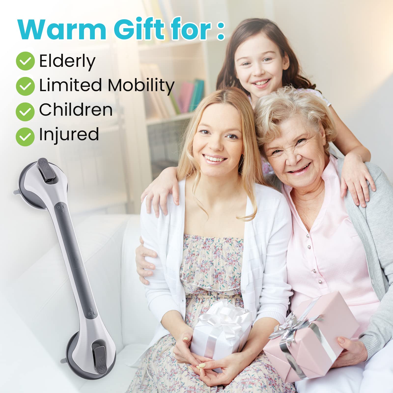 TAILI Grab Bars for Bathtubs and Showers 2 Pack Suction Grab Bar, Heavy Duty Shower Handle Removable Bath Handrails for Seniors and Elderly, Bathroom Safety Grip No Drilling Waterproof,Grey
