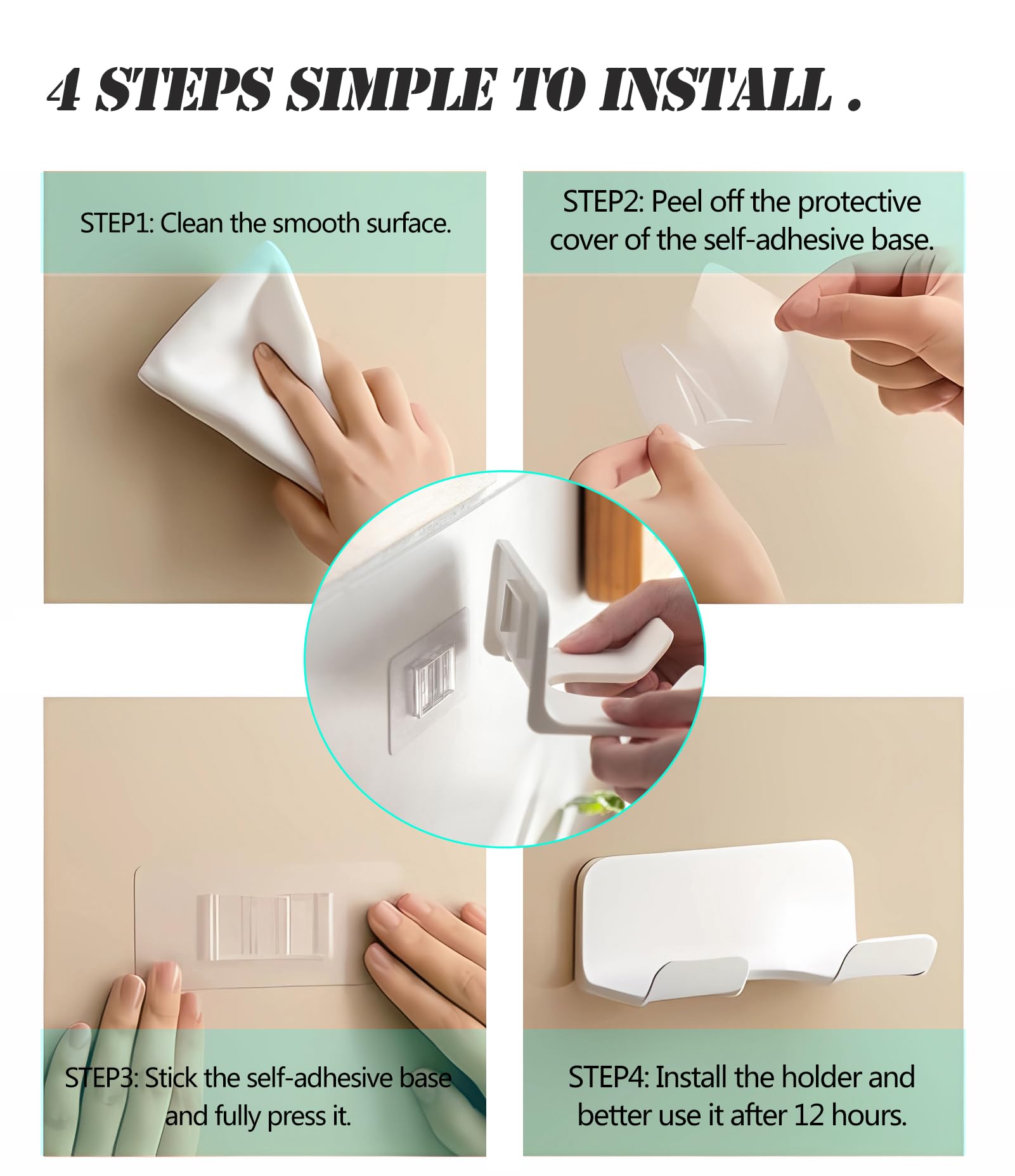 SUPTEC Universal Hair Dryer Holder, Blow Dryer Hanger Wall Mount for Hair Dryer Hook with Plug&Cord Organizer Self Adhesive for Cabinet Bathroom(1 Pack White)