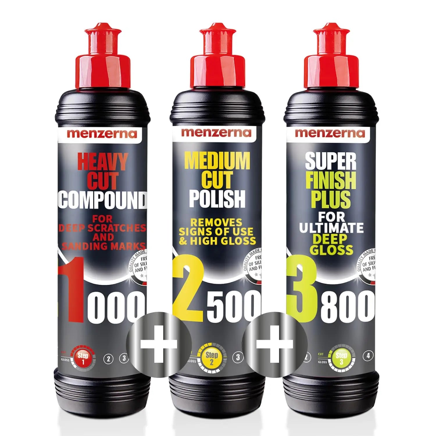 menzerna Polishing Set – HCC1000, MCC2500 & 3800 | 3-Step System for Scratch Removal, Swirl Elimination & Mirror-Like Finish