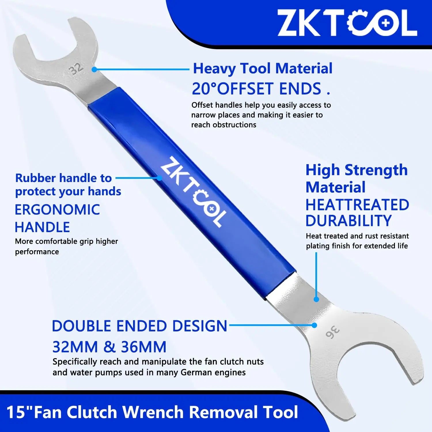 ZKTOOL Fan Clutch Wrench Set,32mm & 36mm Clutch Fan Tool Wrench,Water Pump Pulley Holder Removal Tool For BMW, Ford, GM, dodge,Chevrolet,jeep Fan Clutch Removal Kit,Water Pump Holder.