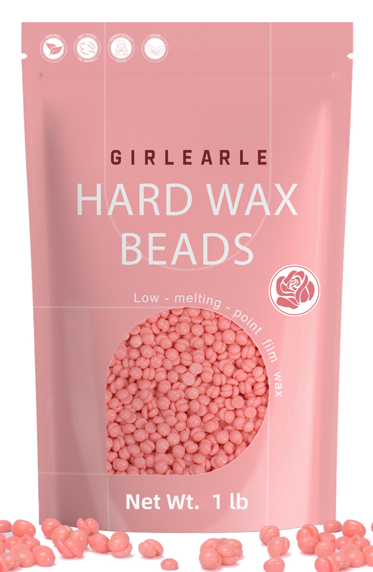GIRLEARLE Hartwachsperlen, 450g Wachsbohnen zur Haarentfernung für empfindliche Haut mit Rosenformel, perfekt für Ganzkörper, Gesicht, Brasilianisches Bikini-Waxing und Beine, Wachsnachfüllpackung für Frauen und Männer (pink)