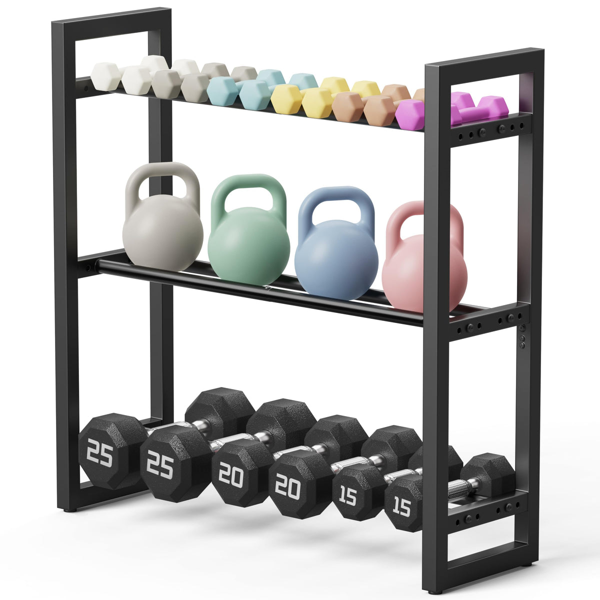 Pickpiff Adjustable 3-Tier Dumbbell Rack - Heavy-Duty Metal Weight Storage Stand for Dumbbells, Kettlebells, and More - Space-Efficient Home Gym Organizer - 360 lb Capacity (Dumbbells Not Included)