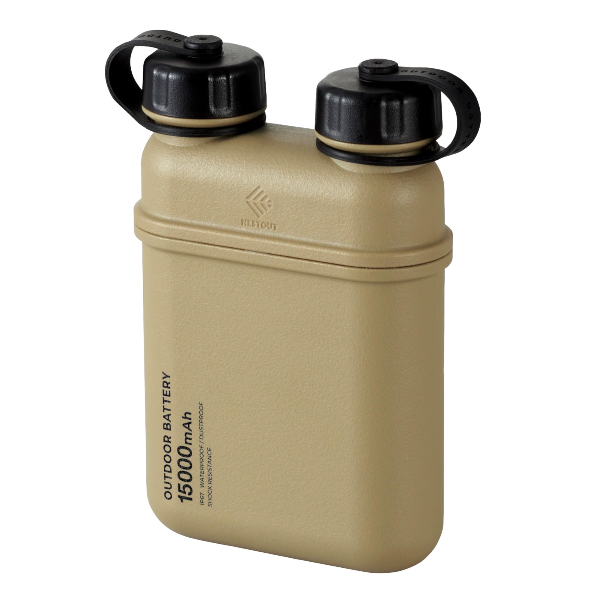 ELECOM NESTOUT Robuste Powerbank, 15000mAh Outdoor-Ladegerät, 32W USB C Schnellladefunktion PD, Wasserdicht IP67, Robust Stoßfest, Taktische Powerbank für iPhone Tablet Wandern Camping Survival (Beige)