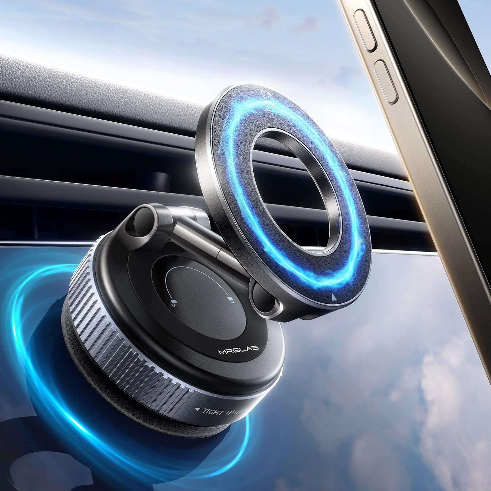 MRGLAS 2026 Upgraded Vacuum Magnetic Phone Holders for Your Car 360° Adjustable Absorption Magnetic Bracket 98LBS Magsafe Suction Cup Phone Mount for iPhone 17 Car Truck Accessories for Men Women
